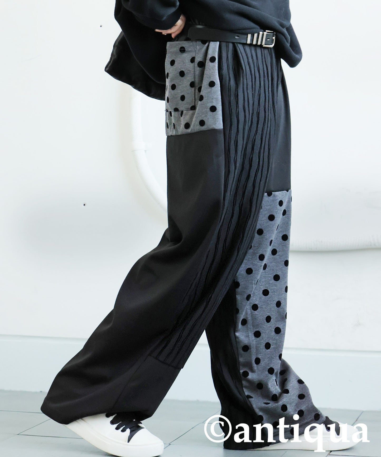 Dot And Stripe Switching Wide Pants Ladies