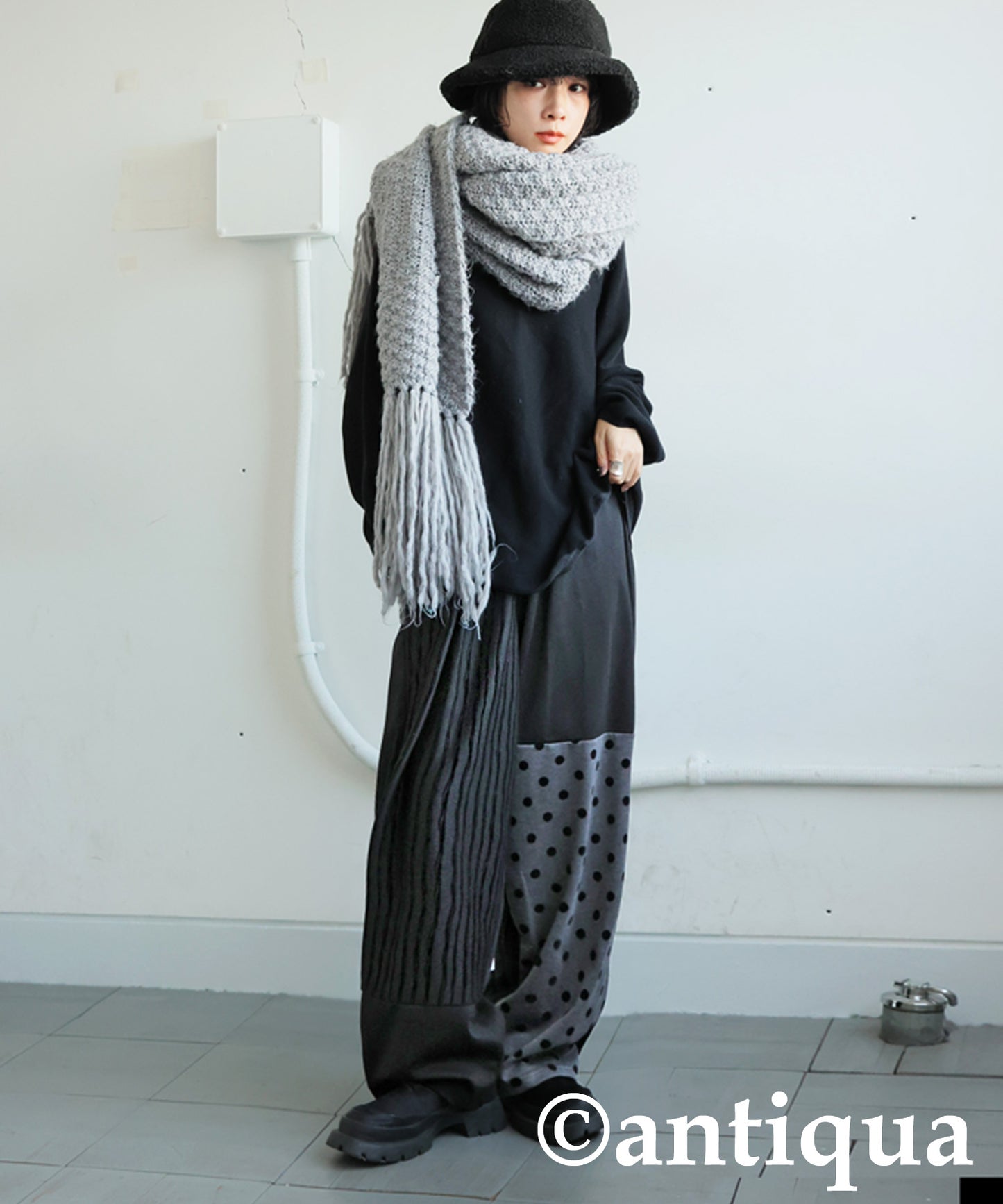 Dot And Stripe Switching Wide Pants Ladies