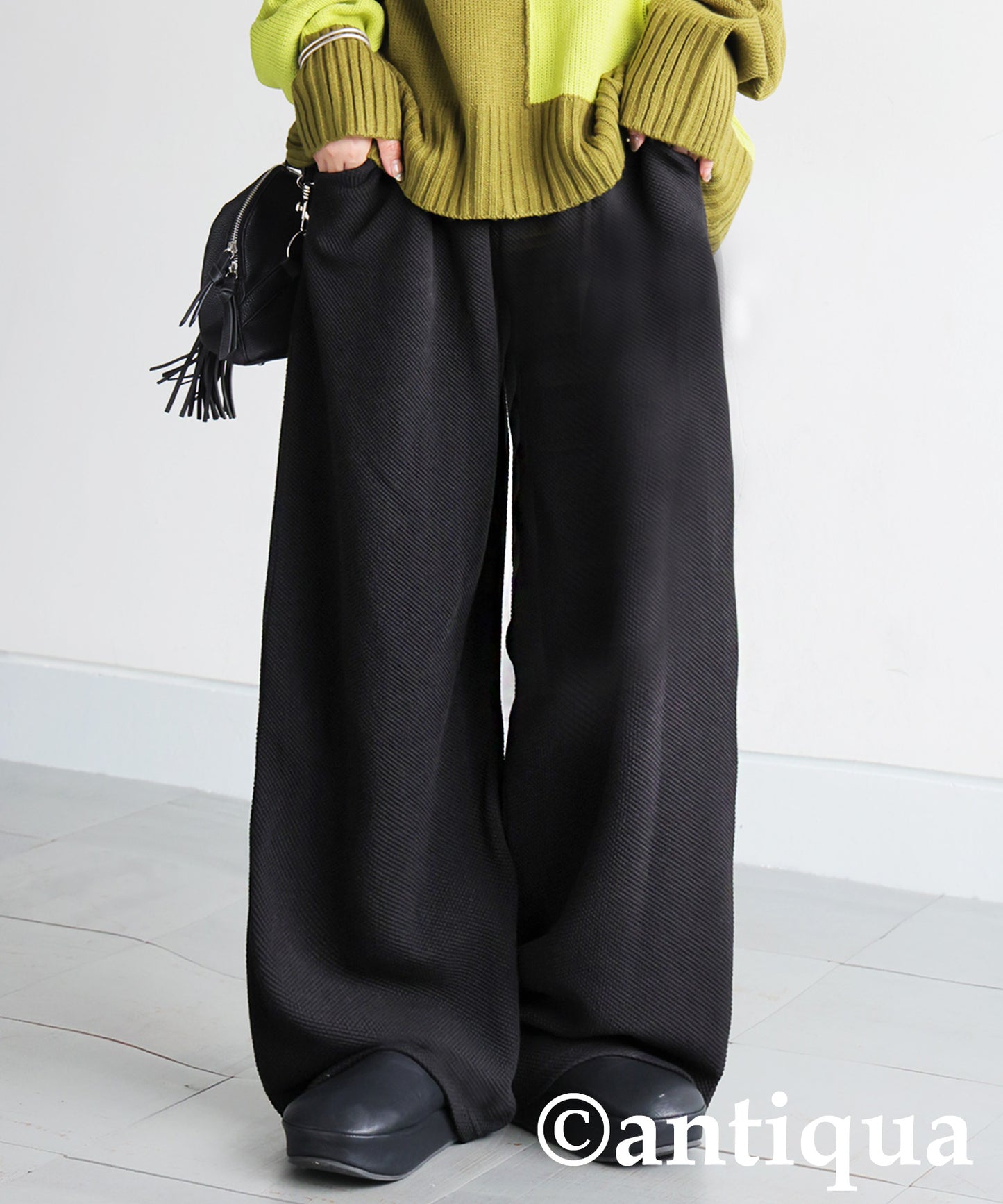 Waffle Knit Wide-Leg Pants Ladies