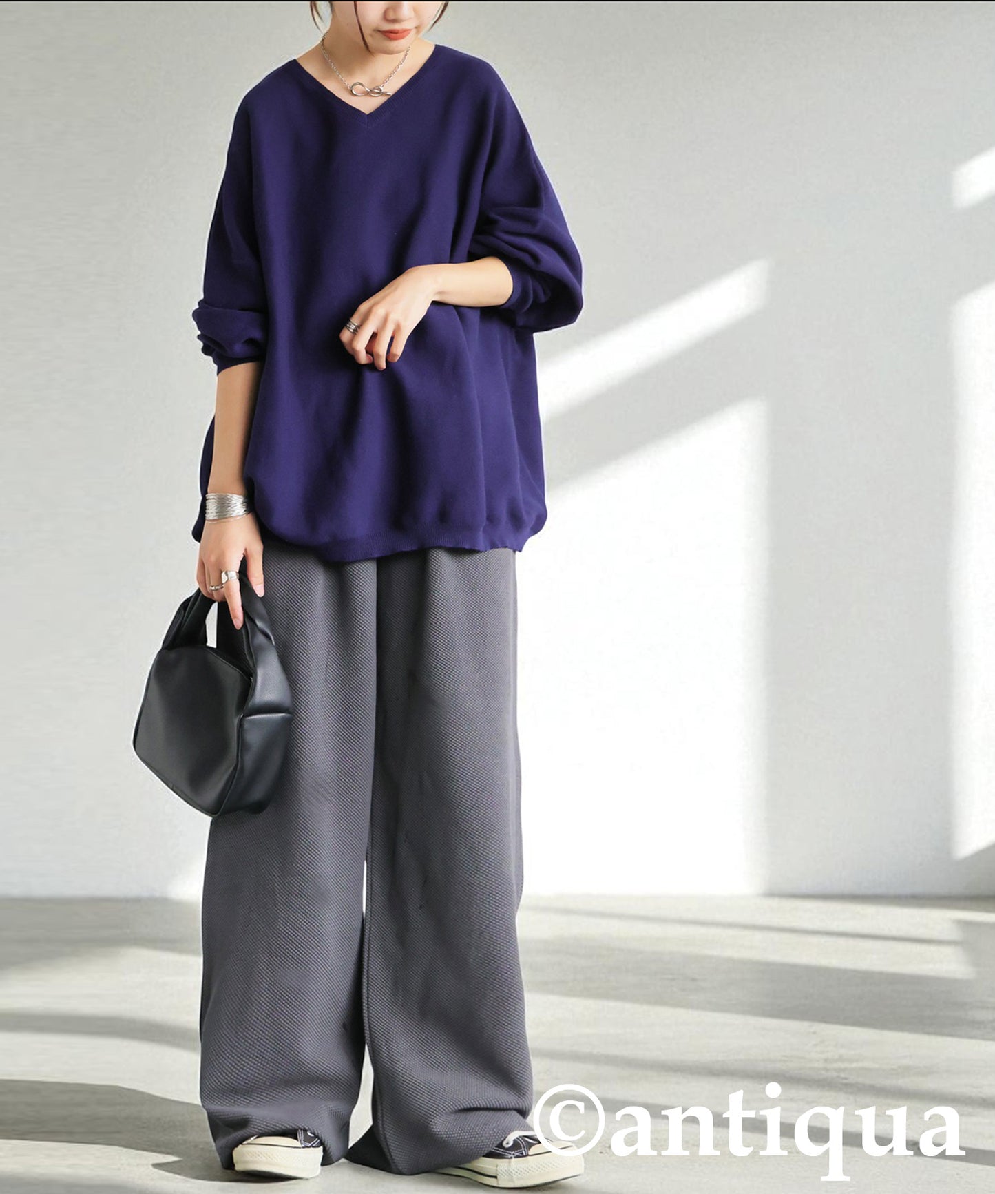 Waffle Knit Wide-Leg Pants Ladies