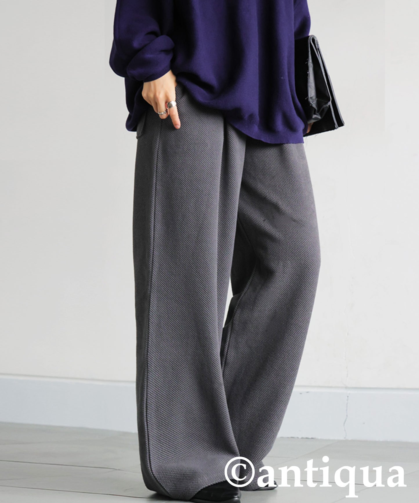 Waffle Knit Wide-Leg Pants Ladies