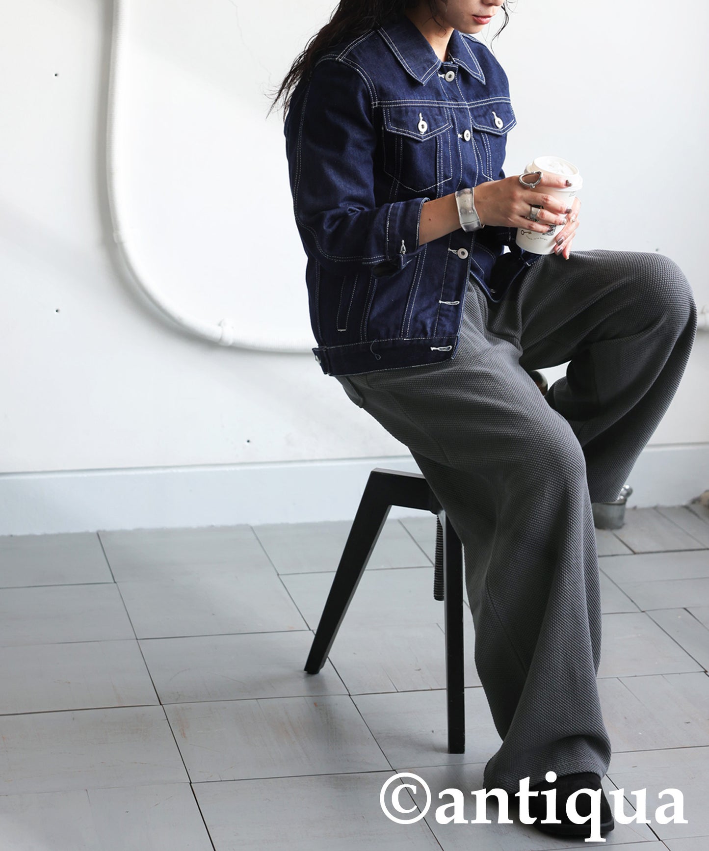 Waffle Knit Wide-Leg Pants Ladies