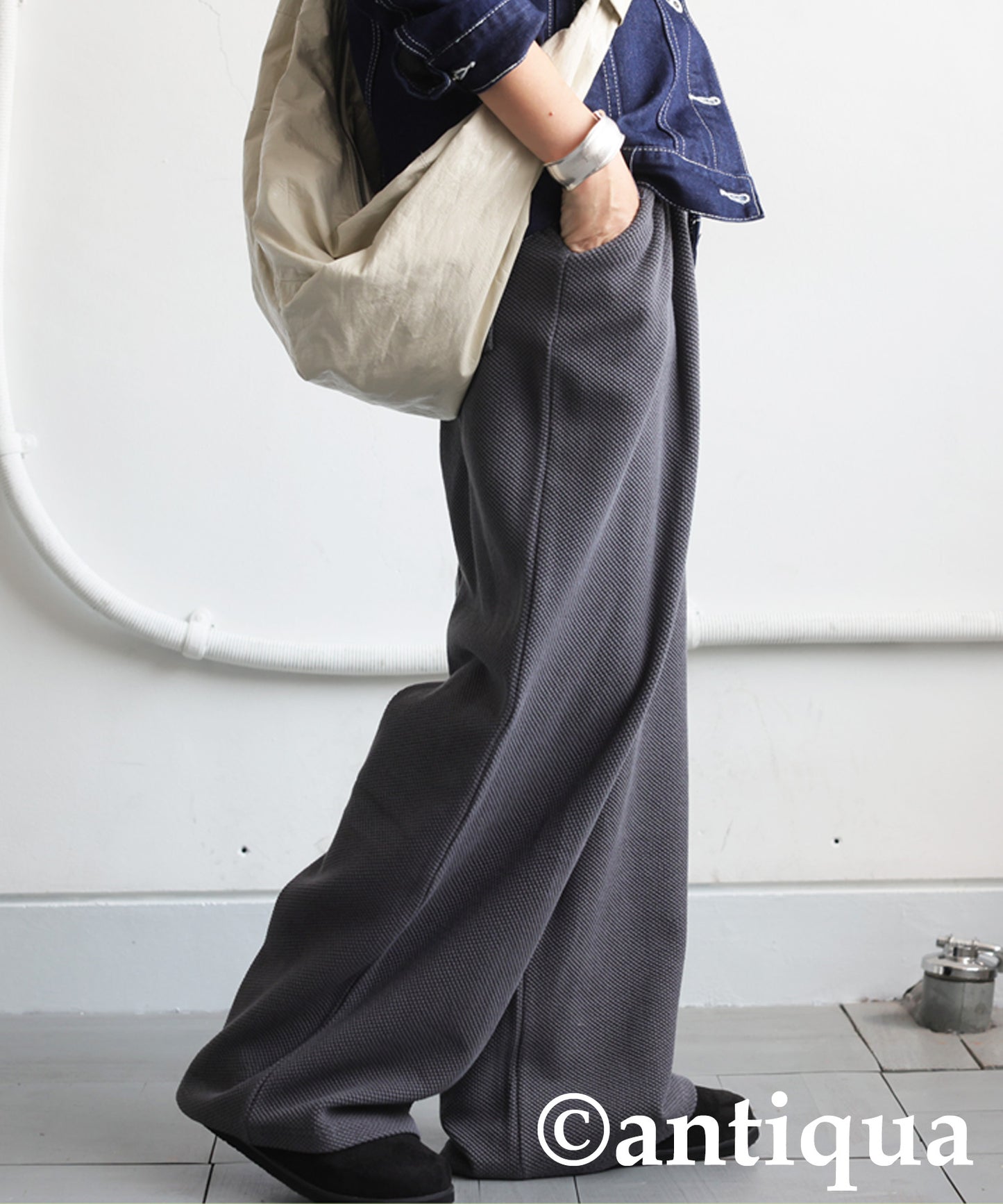 Waffle Knit Wide-Leg Pants Ladies