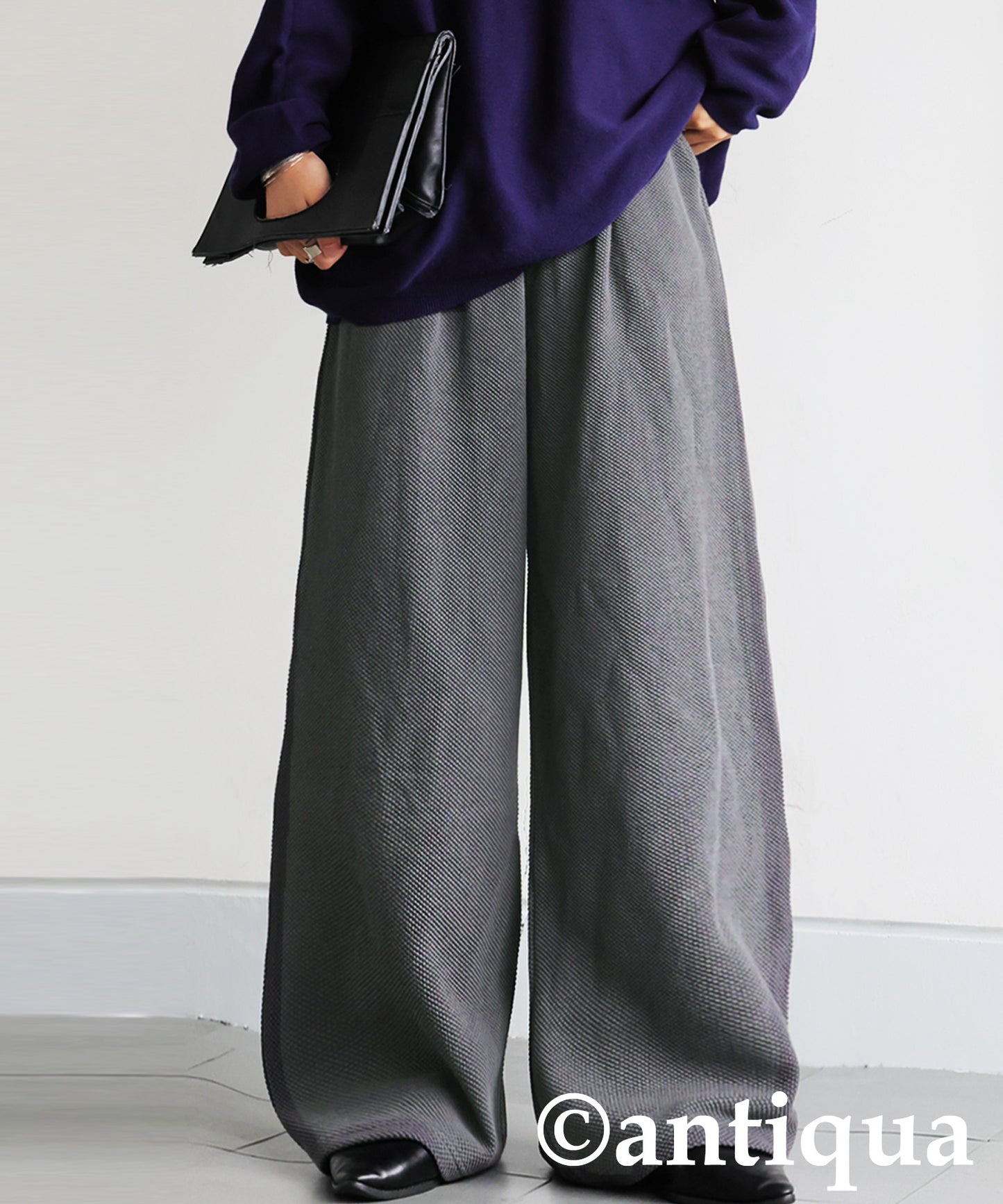 Waffle Knit Wide-Leg Pants Ladies
