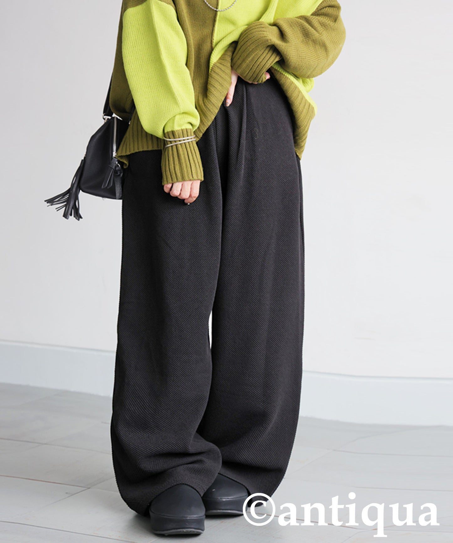 Waffle Knit Wide-Leg Pants Ladies