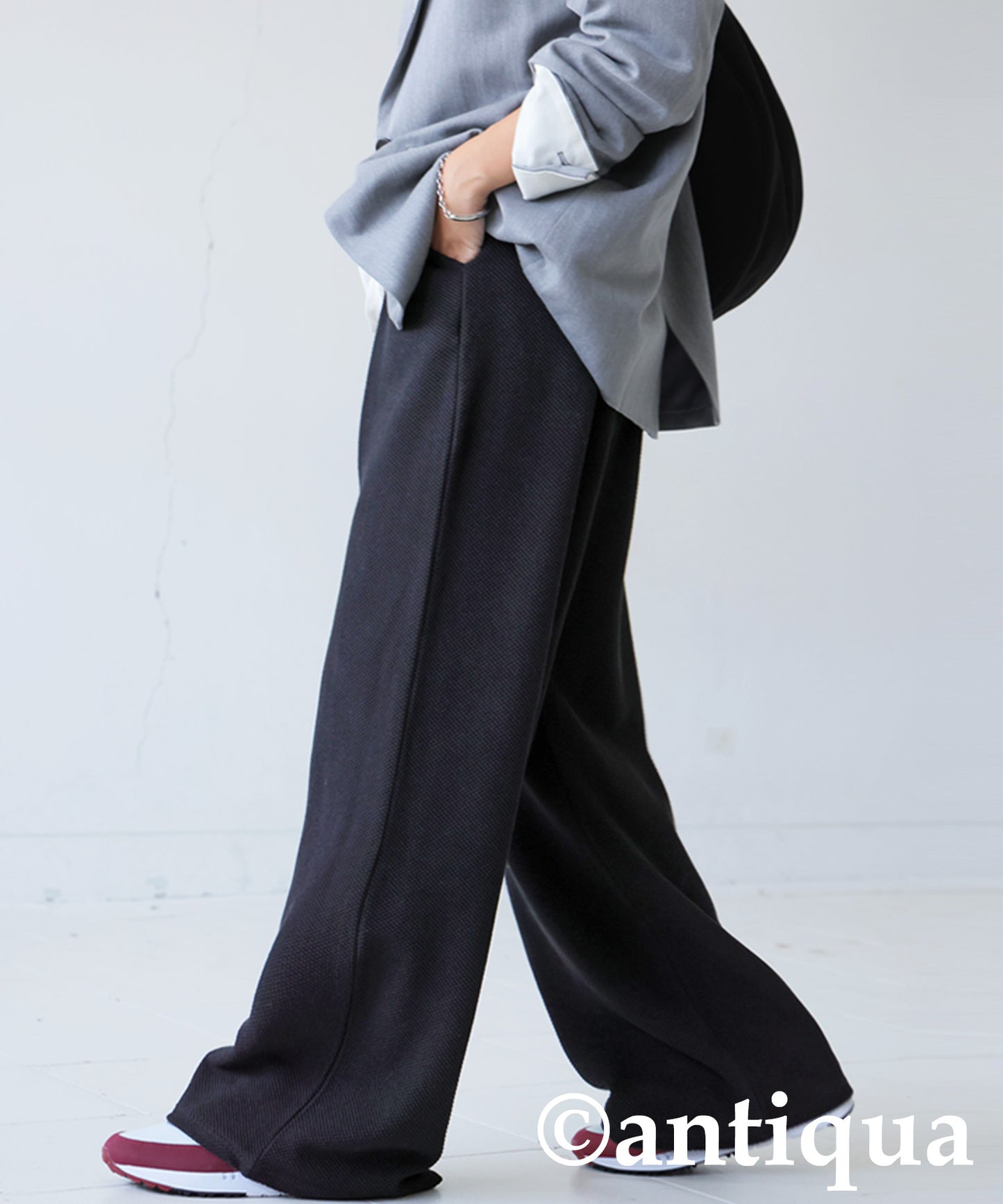 Waffle Knit Wide-Leg Pants Ladies