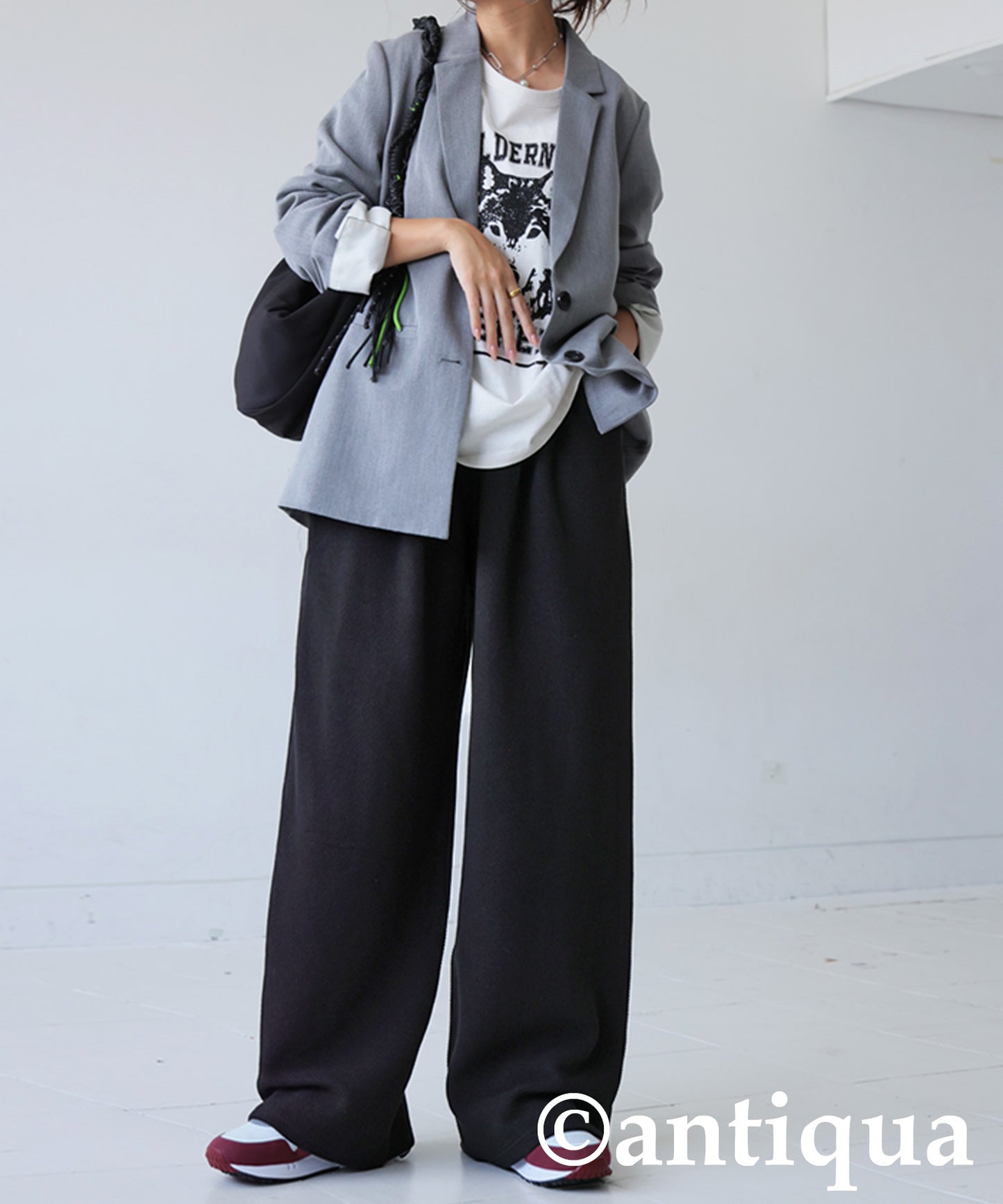 Waffle Knit Wide-Leg Pants Ladies