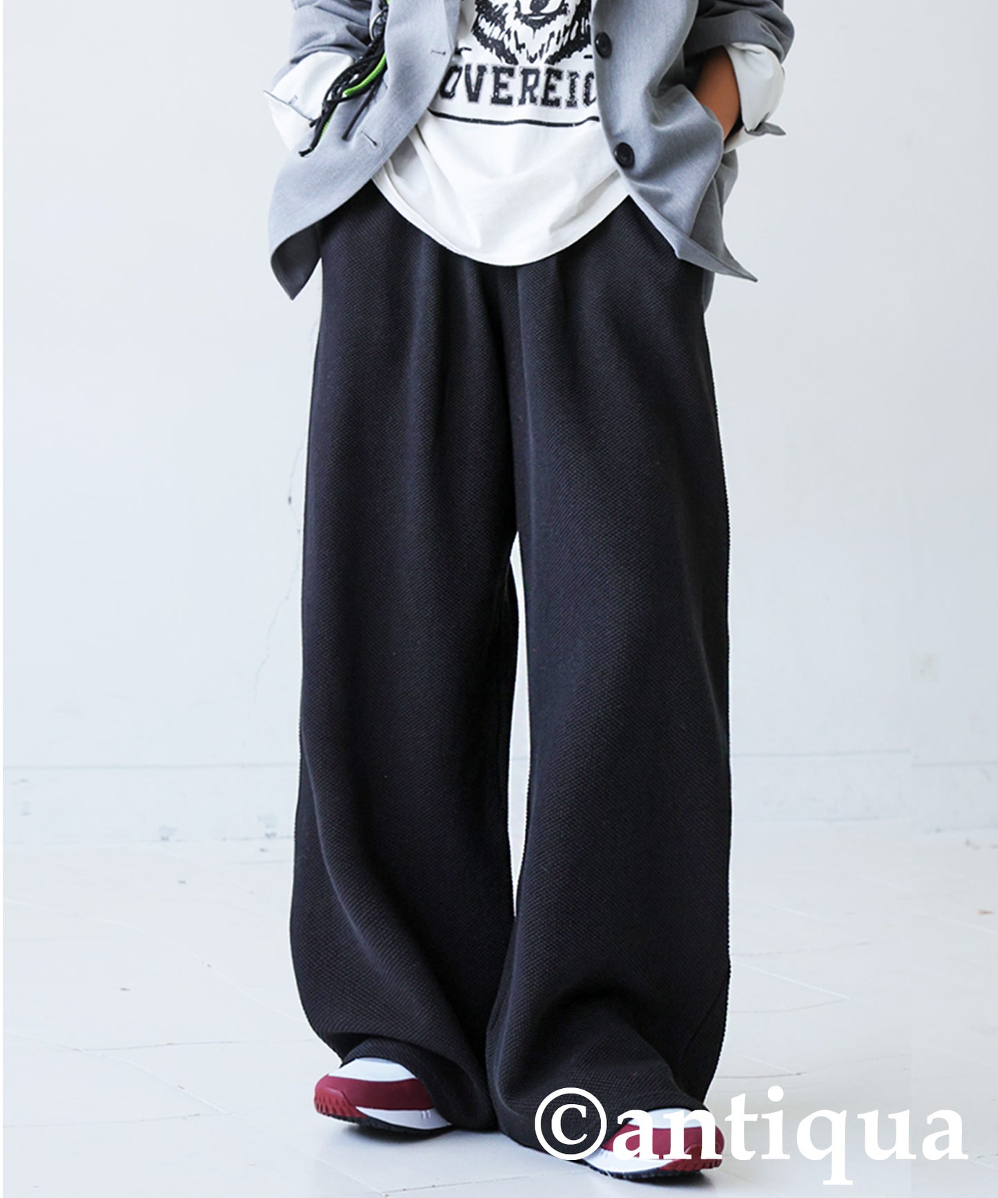 Waffle Knit Wide-Leg Pants Ladies