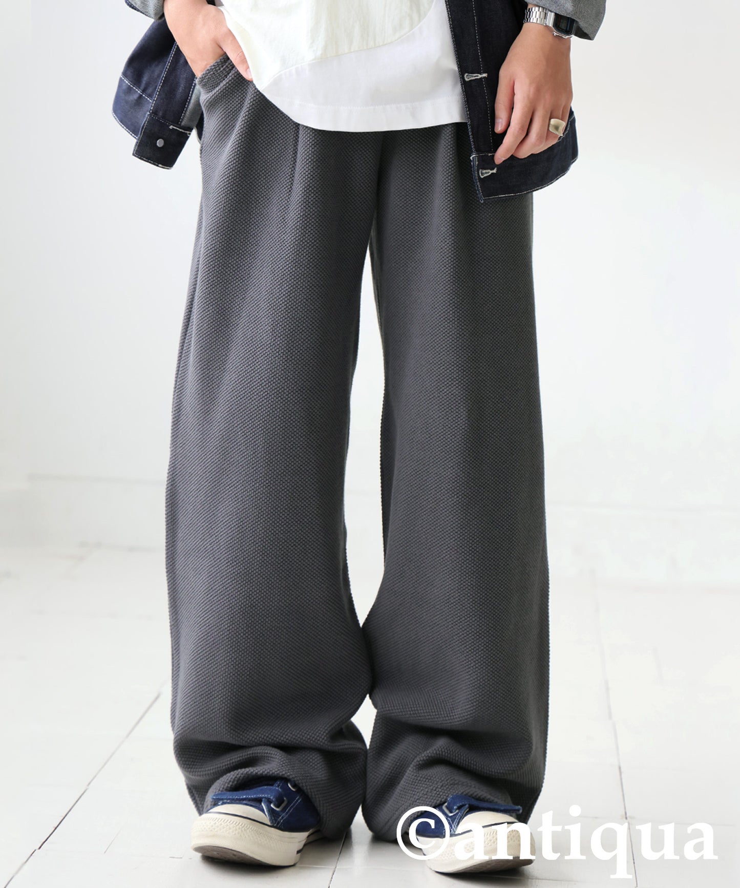 Waffle Knit Wide-Leg Pants Men's