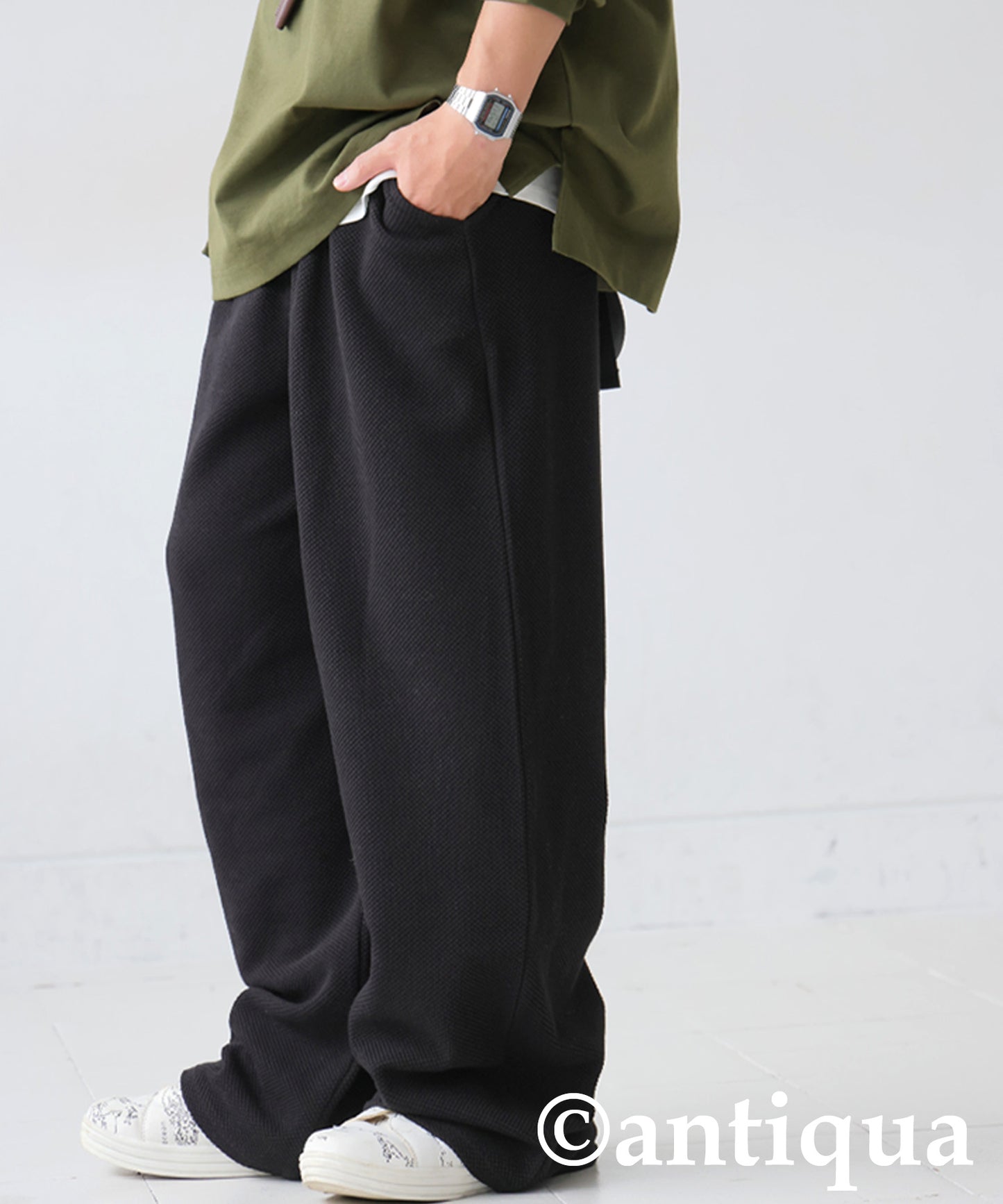 Waffle Knit Wide-Leg Pants Men's