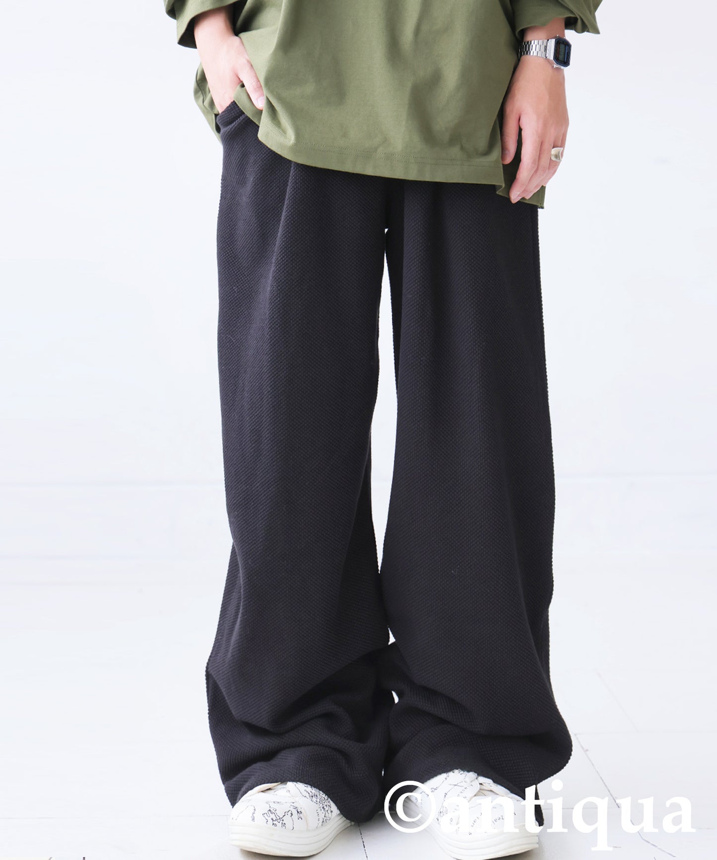 Waffle Knit Wide-Leg Pants Men's