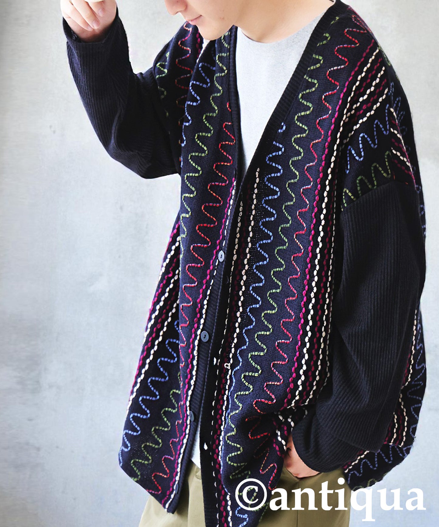 Color Stitch Knit Cardigan Men's