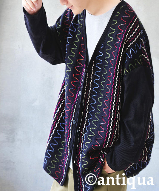 Color Stitch Knit Cardigan Men's