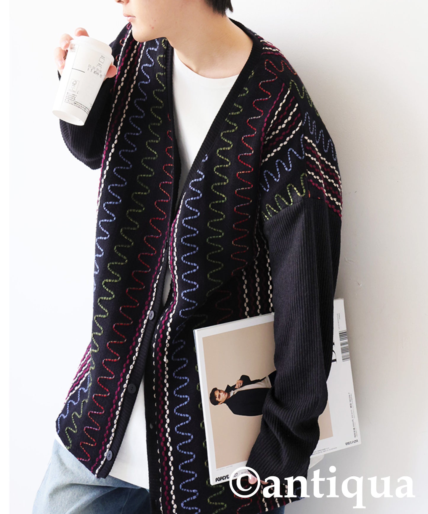 Color Stitch Knit Cardigan Men's