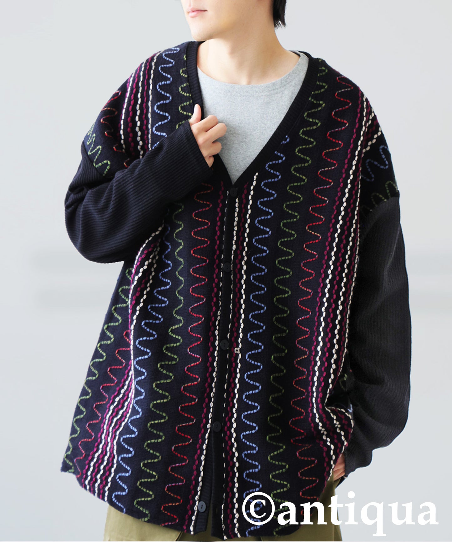 Color Stitch Knit Cardigan Men's