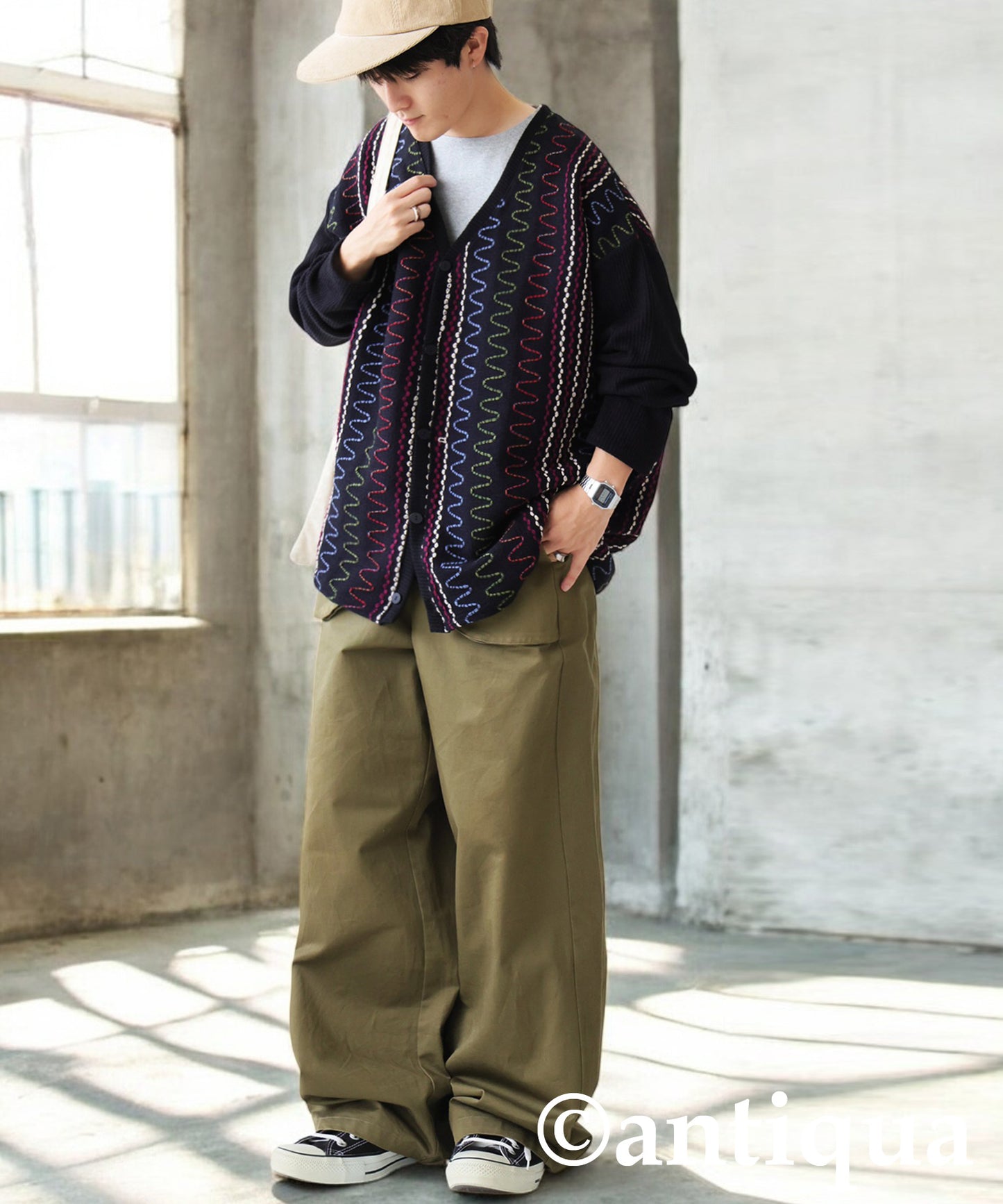 Color Stitch Knit Cardigan Men's