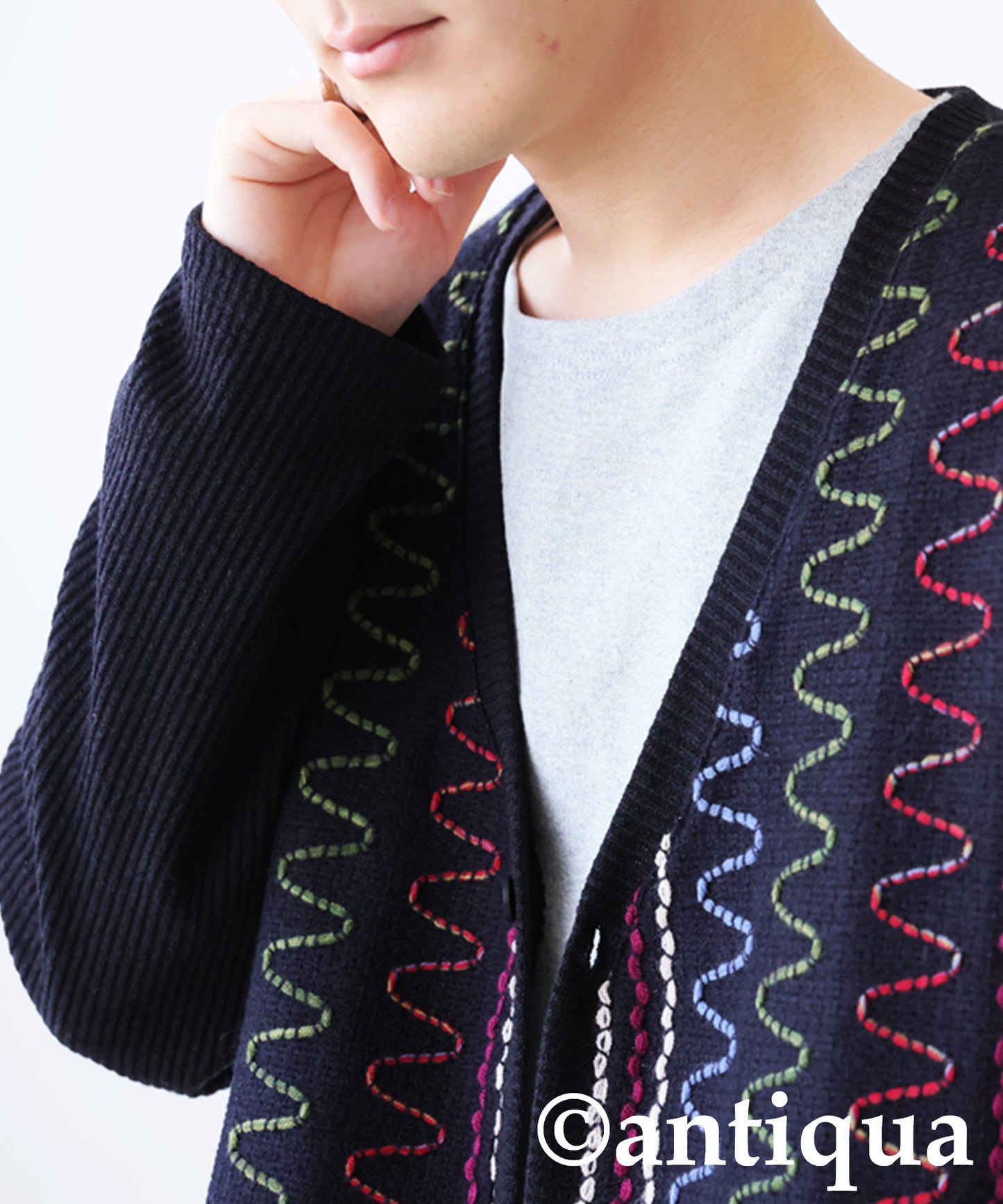 Color Stitch Knit Cardigan Men's