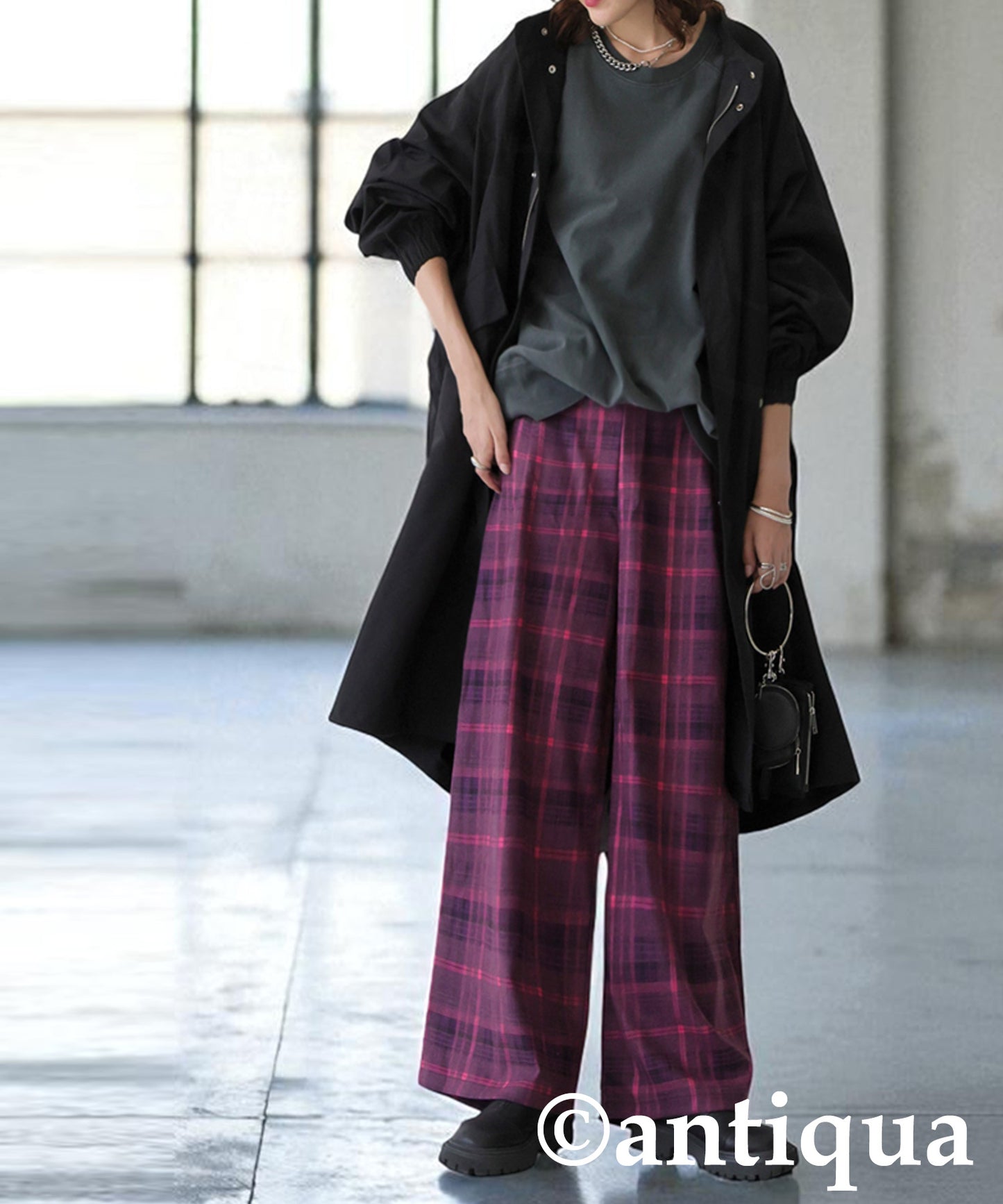 Checked Wide Pants Ladies