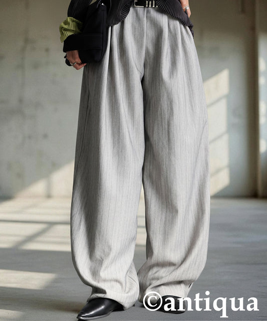 Herringbone Pattern Tuck Wide Pants Ladies
