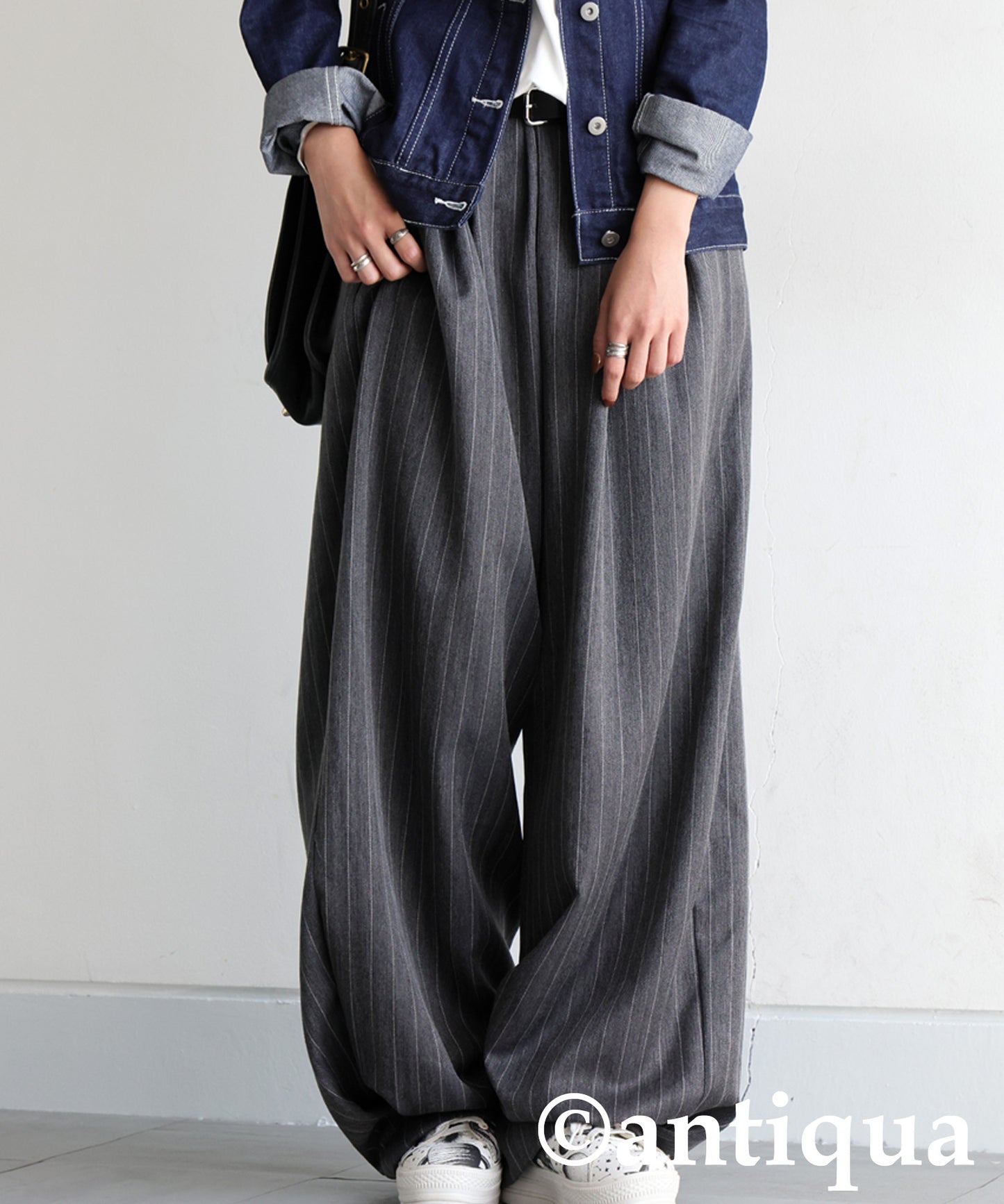 Herringbone Pattern Tuck Wide Pants Ladies