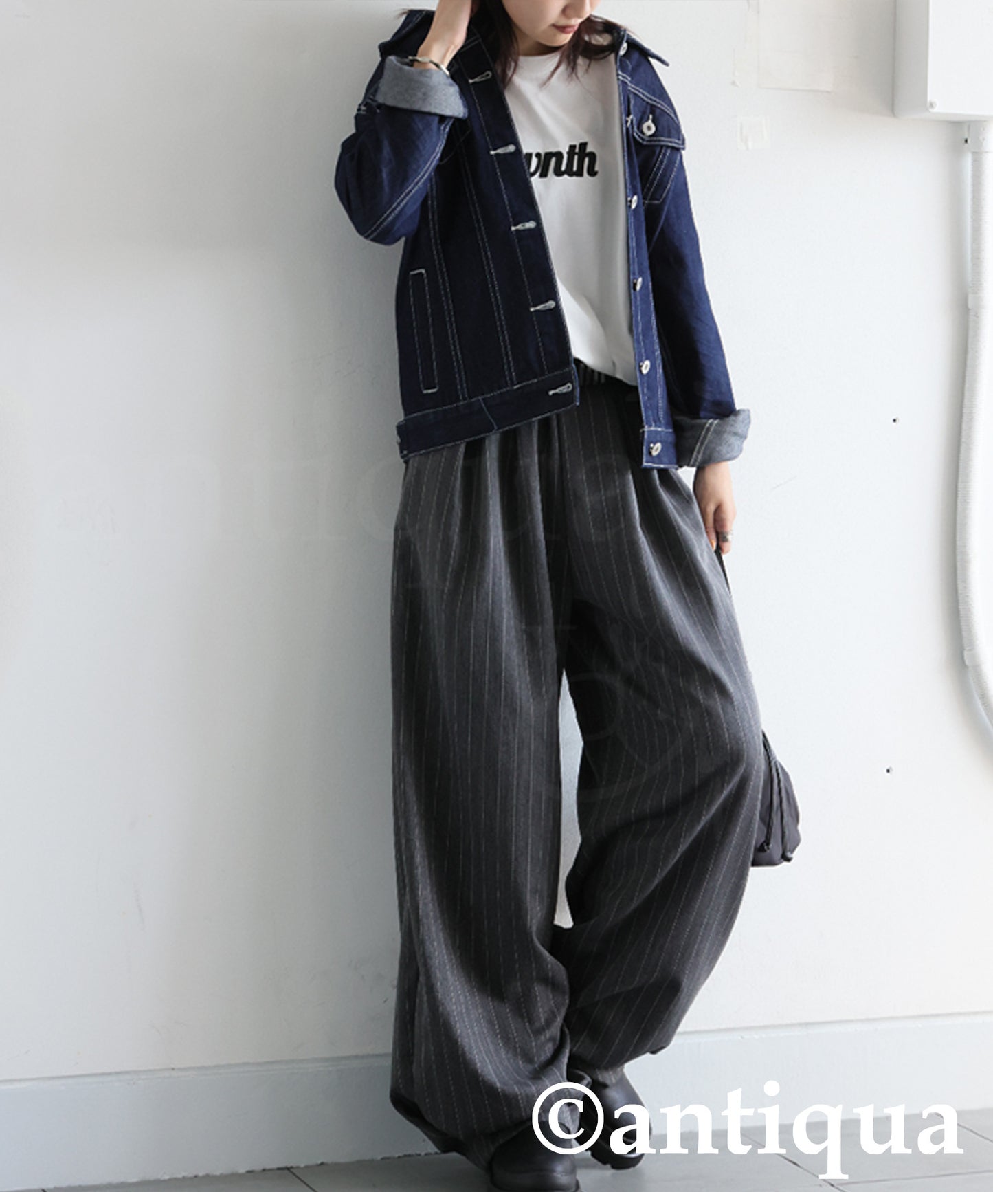 Herringbone Pattern Tuck Wide Pants Ladies