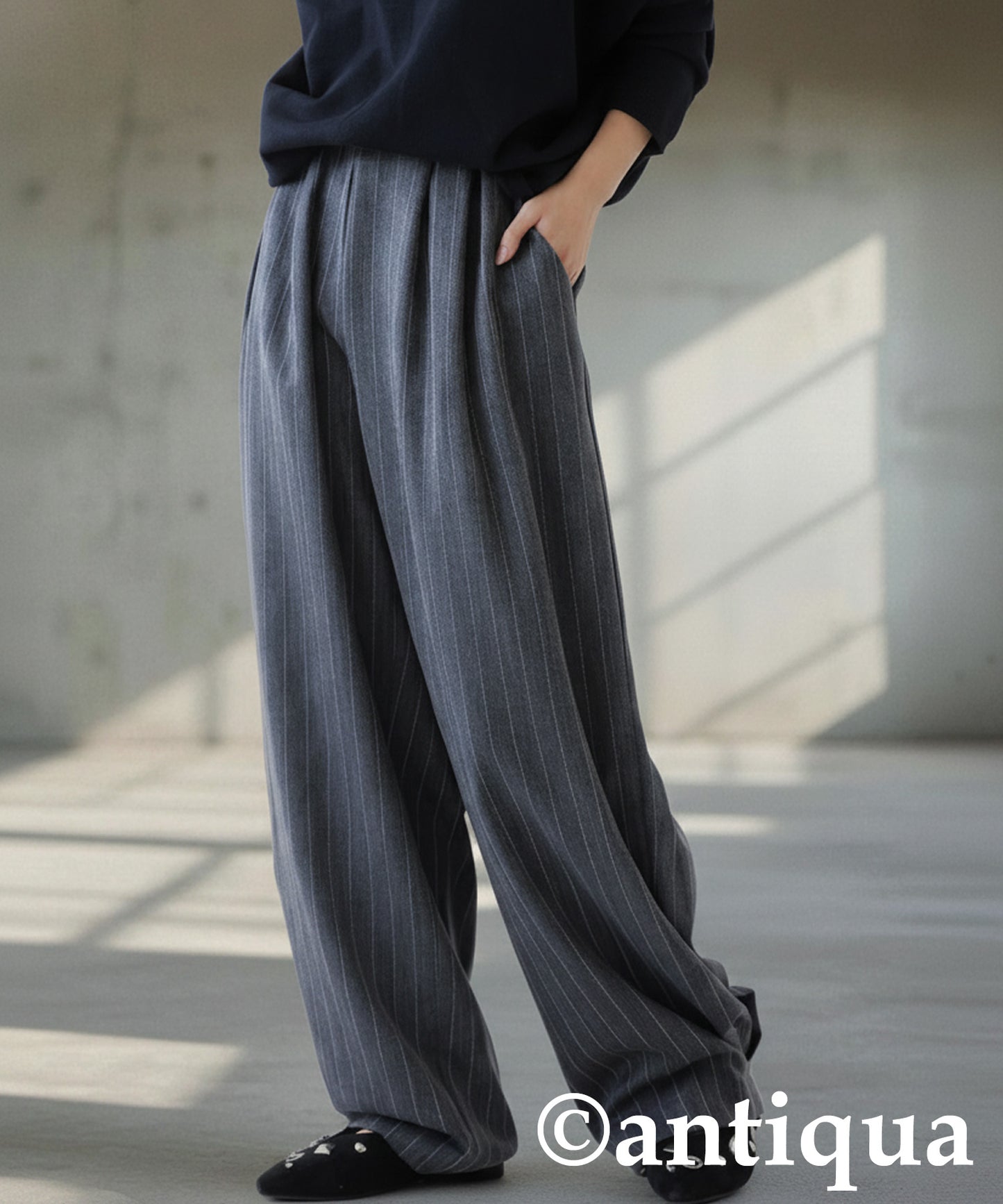 Herringbone Pattern Tuck Wide Pants Ladies