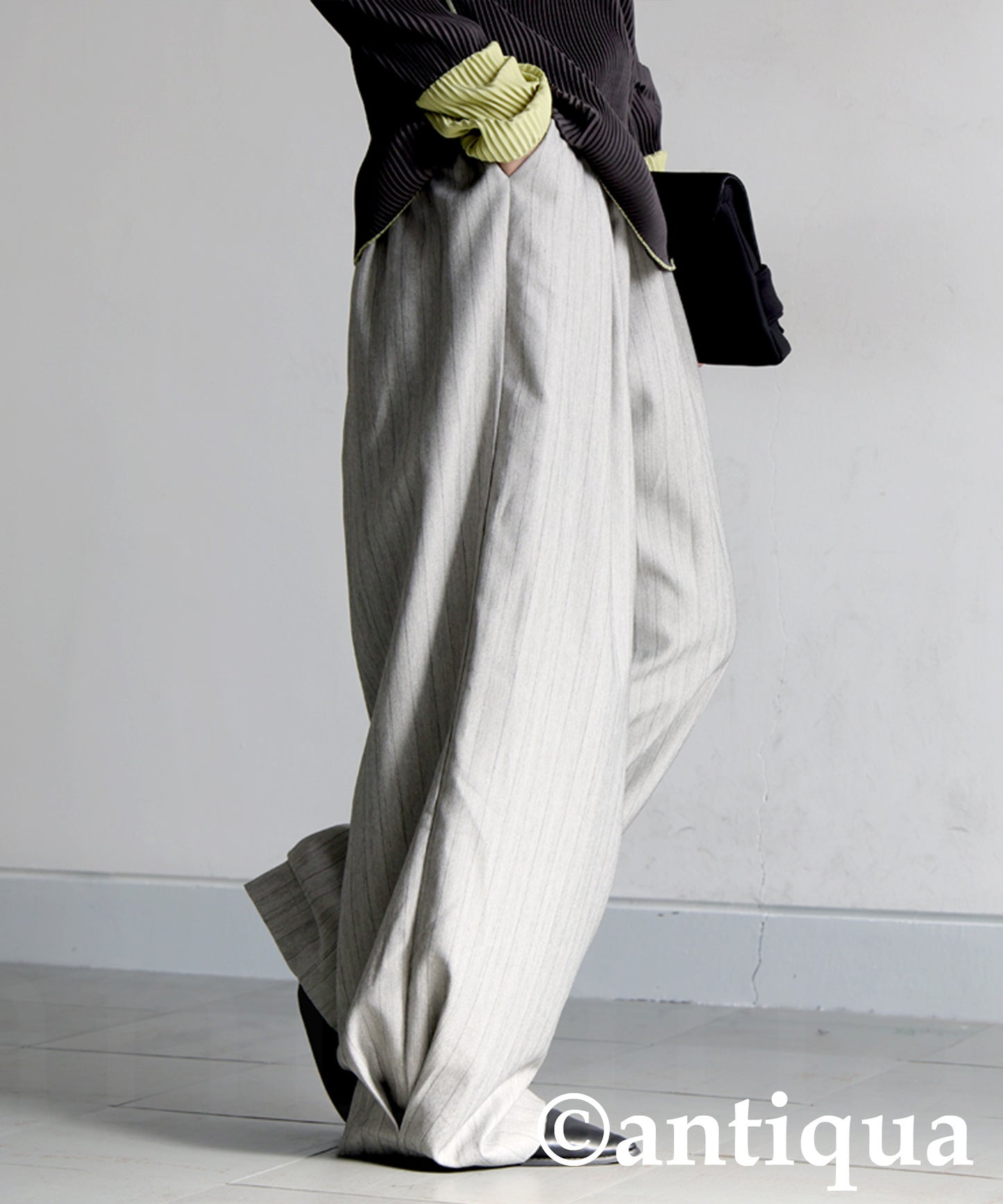 Herringbone Pattern Tuck Wide Pants Ladies