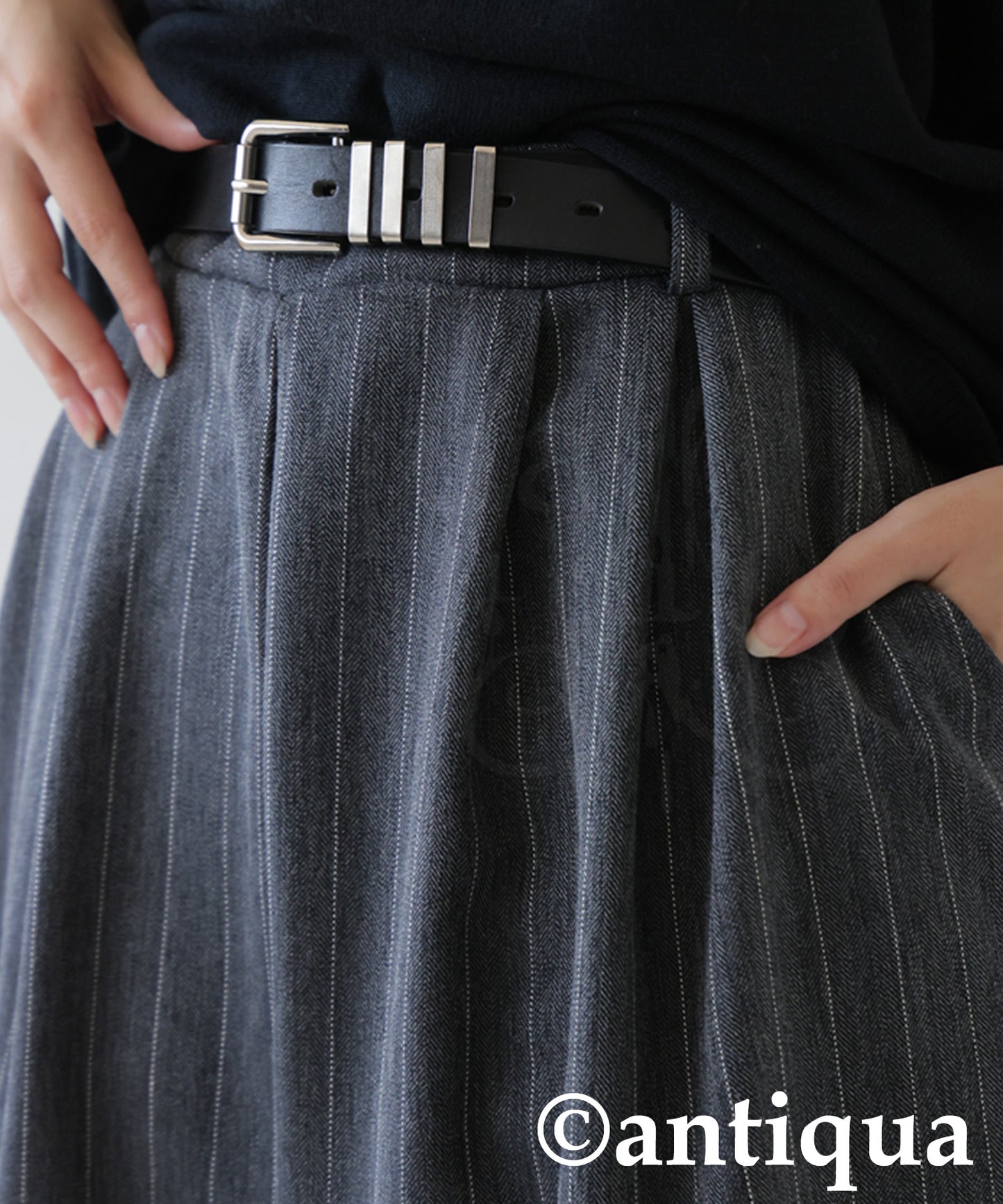 Herringbone Pattern Tuck Wide Pants Ladies