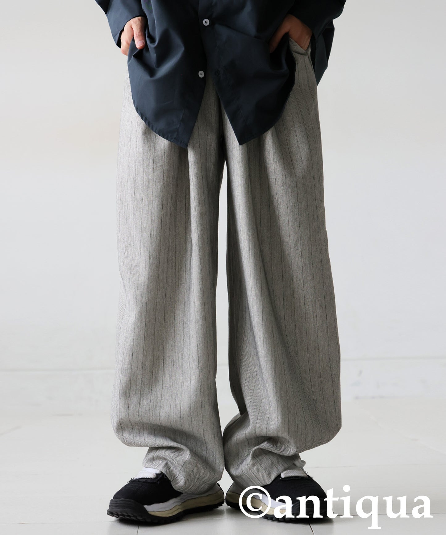 Herringbone Pattern Tuck Wide Pants Men's