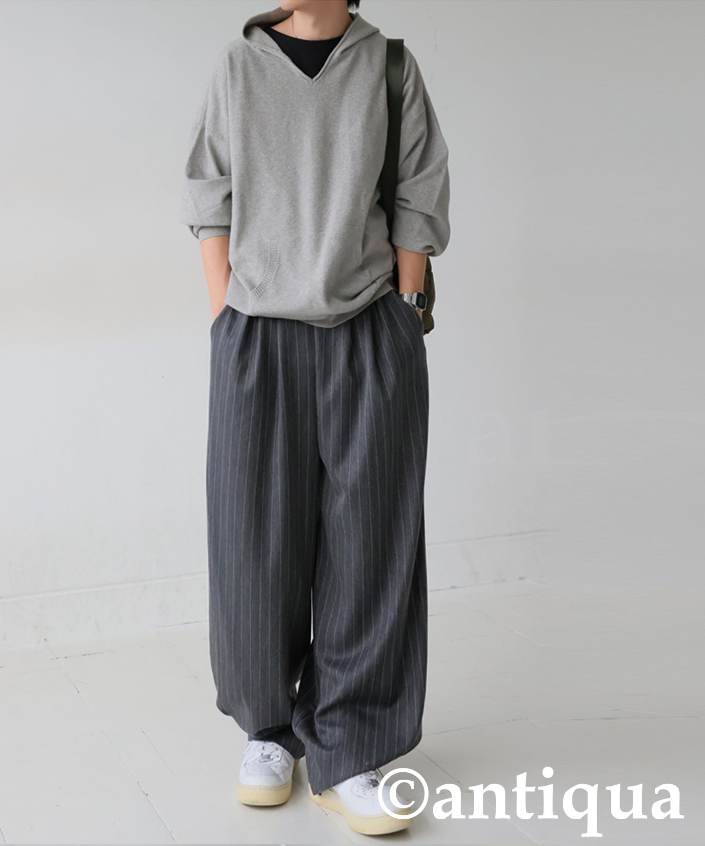 Herringbone Pattern Tuck Wide Pants Men's