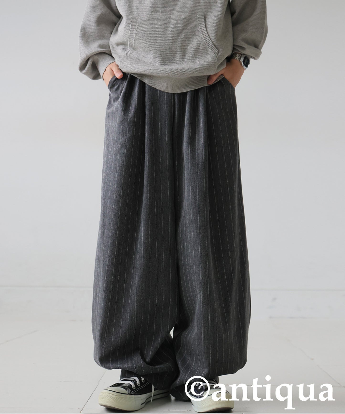 Herringbone Pattern Tuck Wide Pants Men's