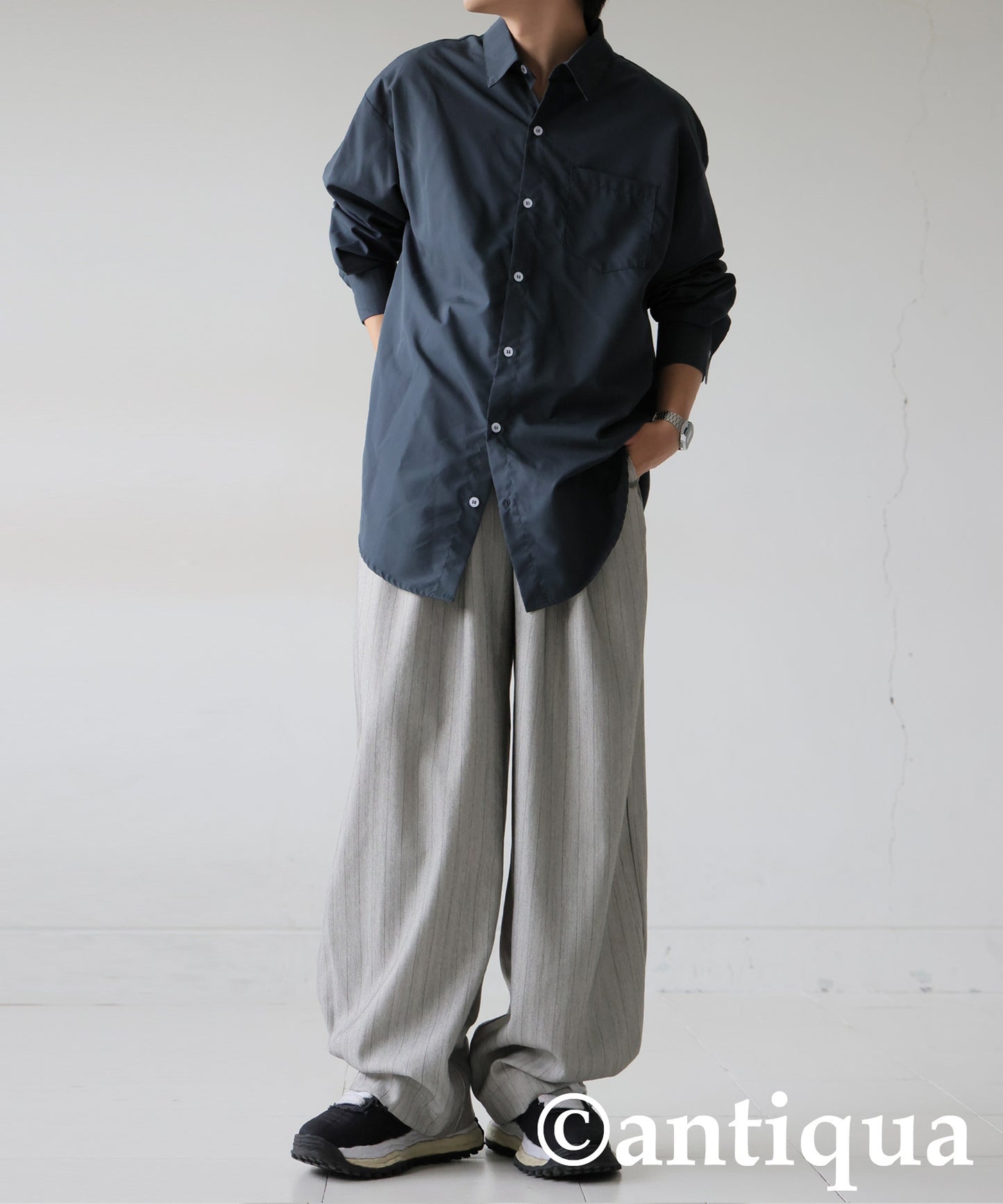 Herringbone Pattern Tuck Wide Pants Men's