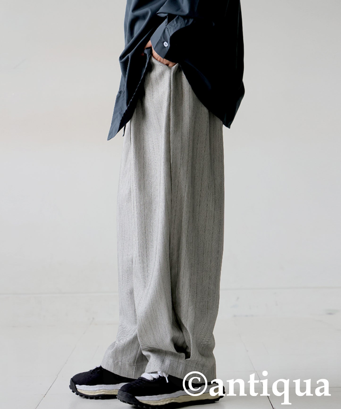 Herringbone Pattern Tuck Wide Pants Men's
