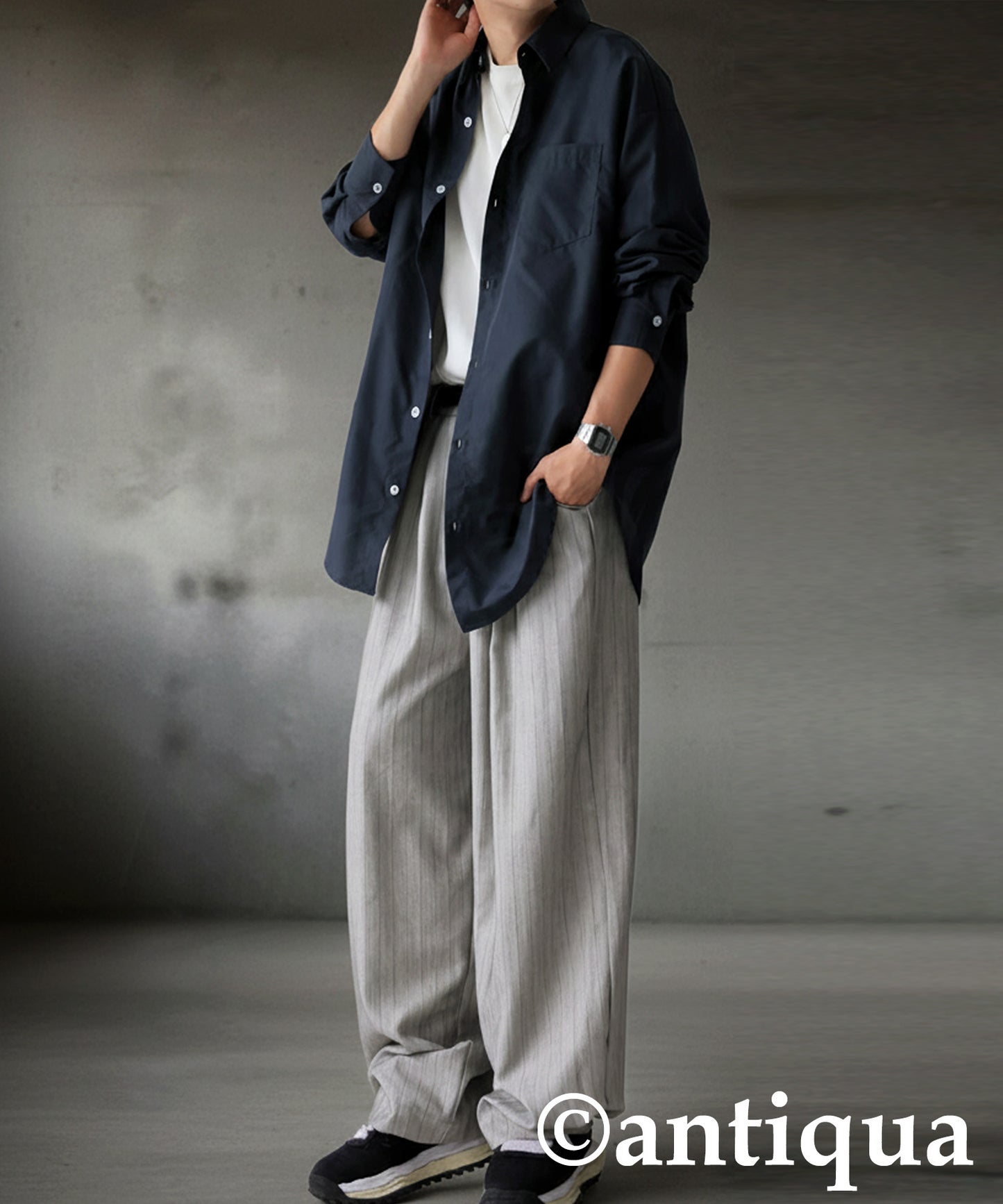 Herringbone Pattern Tuck Wide Pants Men's
