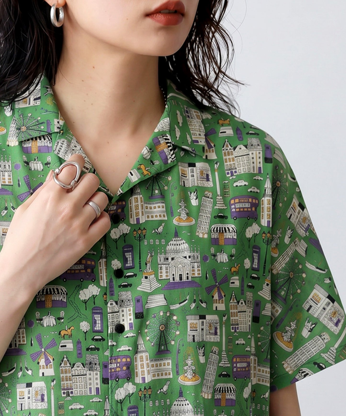 Cityscape Print Shirt Ladies