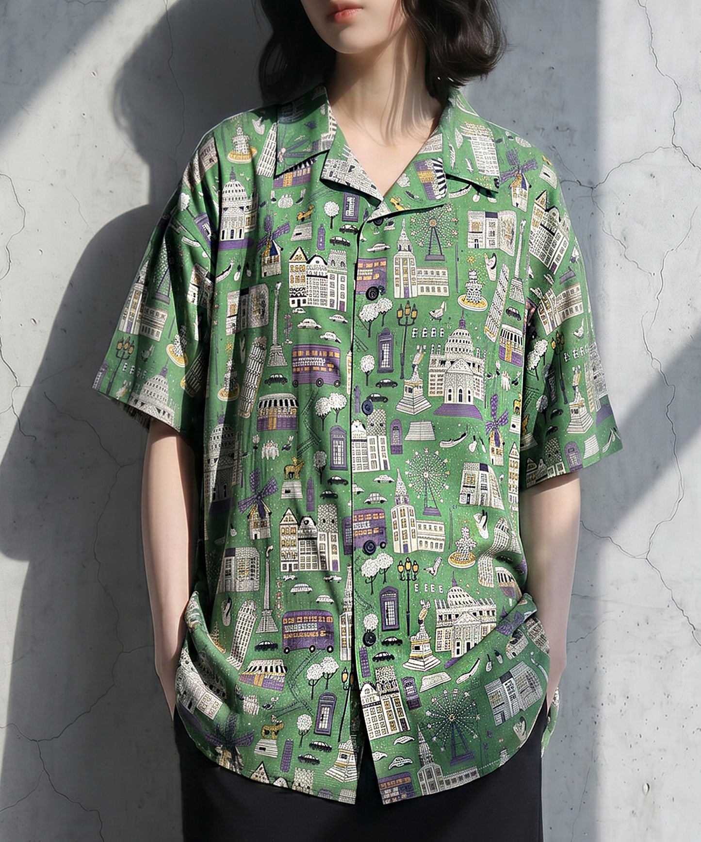 Cityscape Print Shirt Ladies