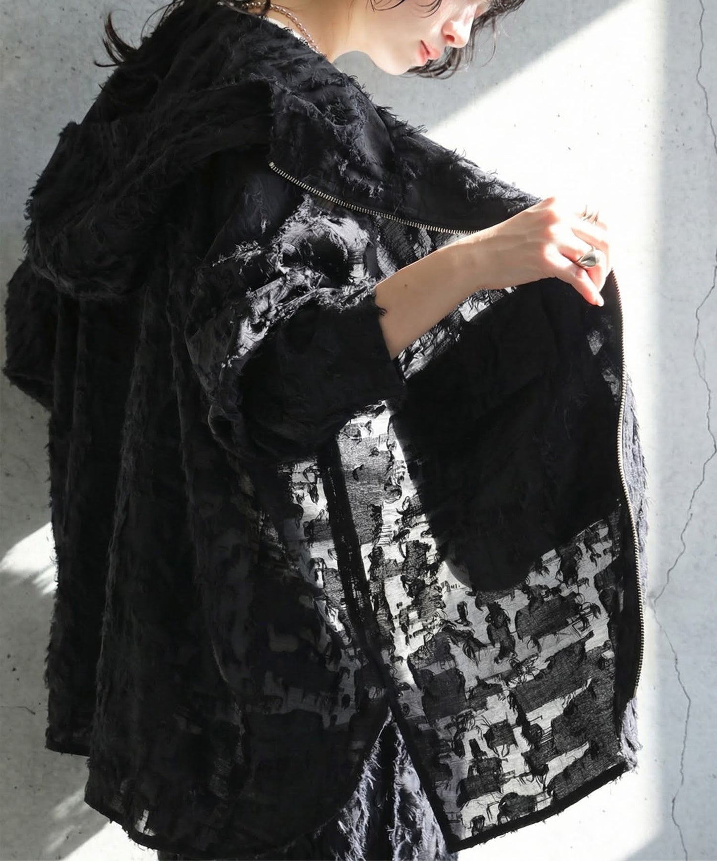 Sheer Fringe Hoodie Ladies