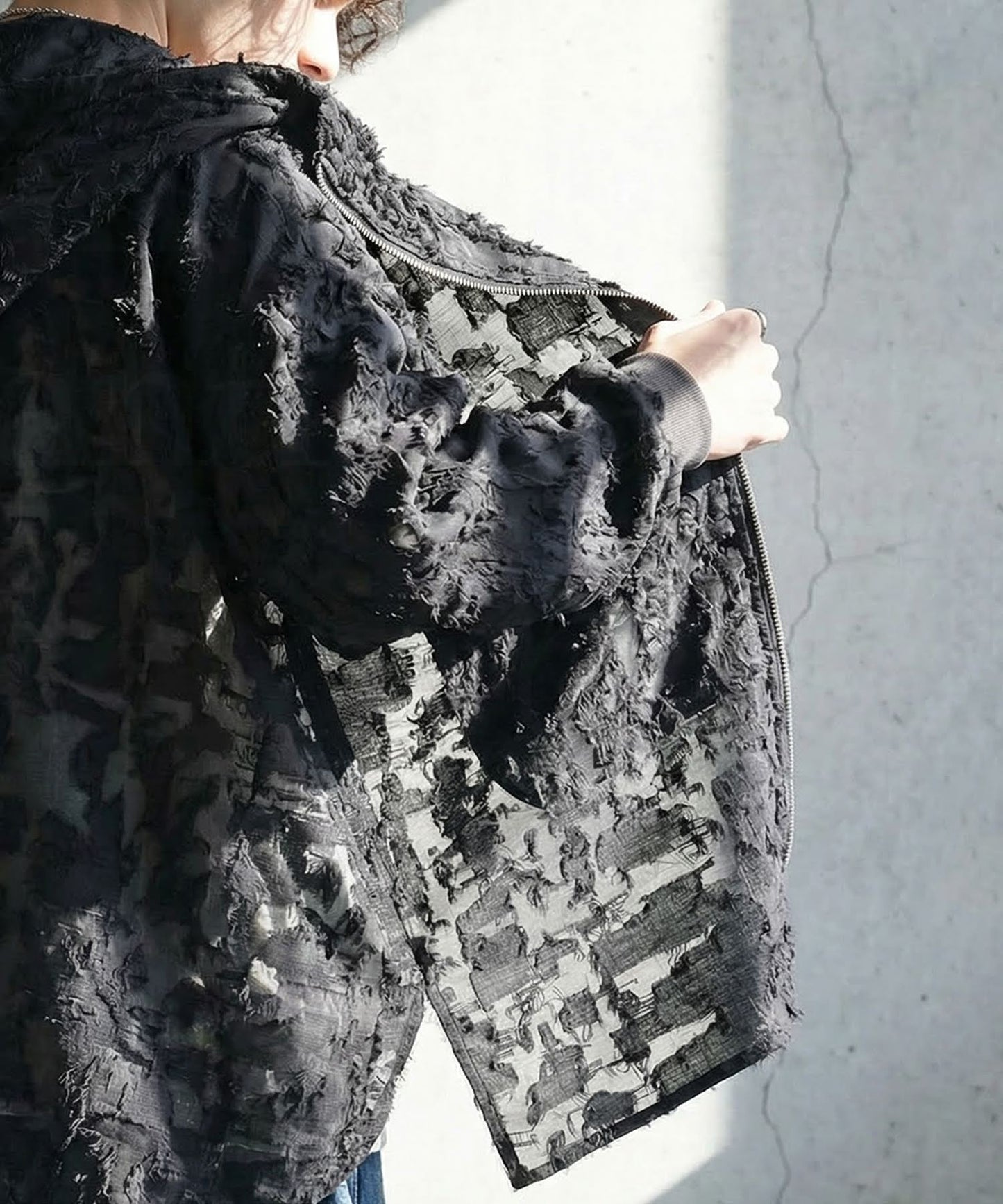 Sheer Fringe Hoodie Men's