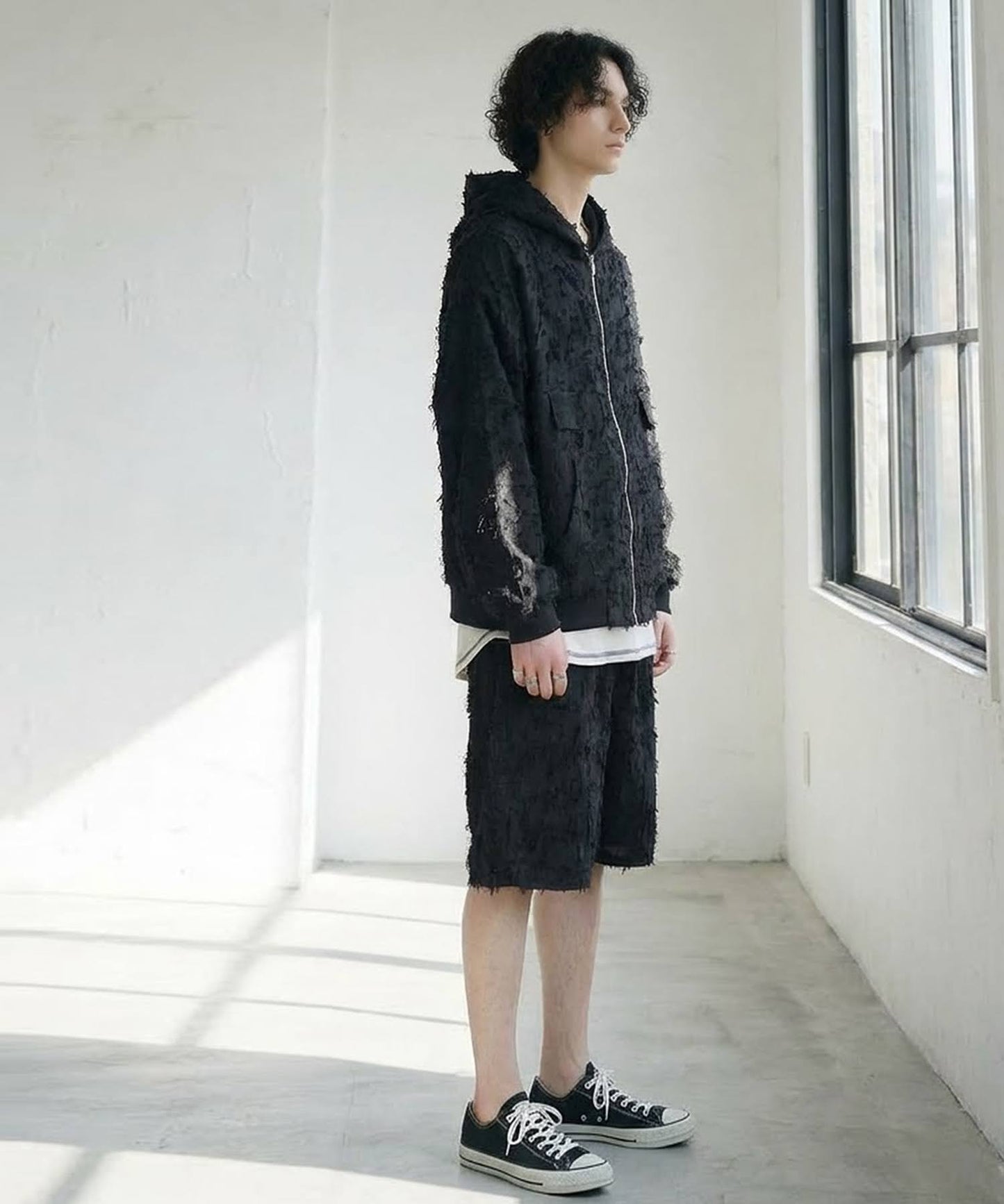 Sheer Fringe Hoodie Men's