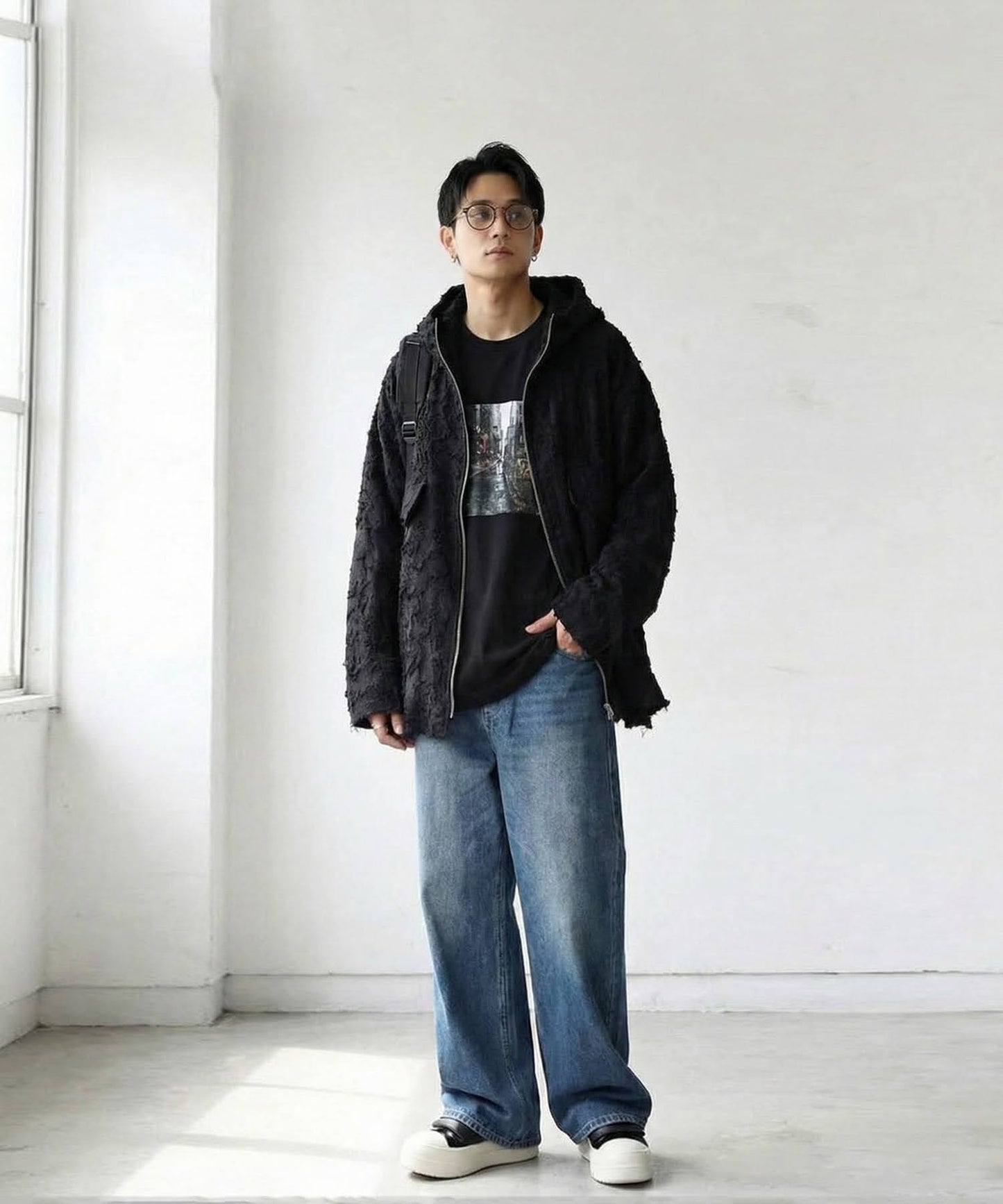 Sheer Fringe Hoodie Men's