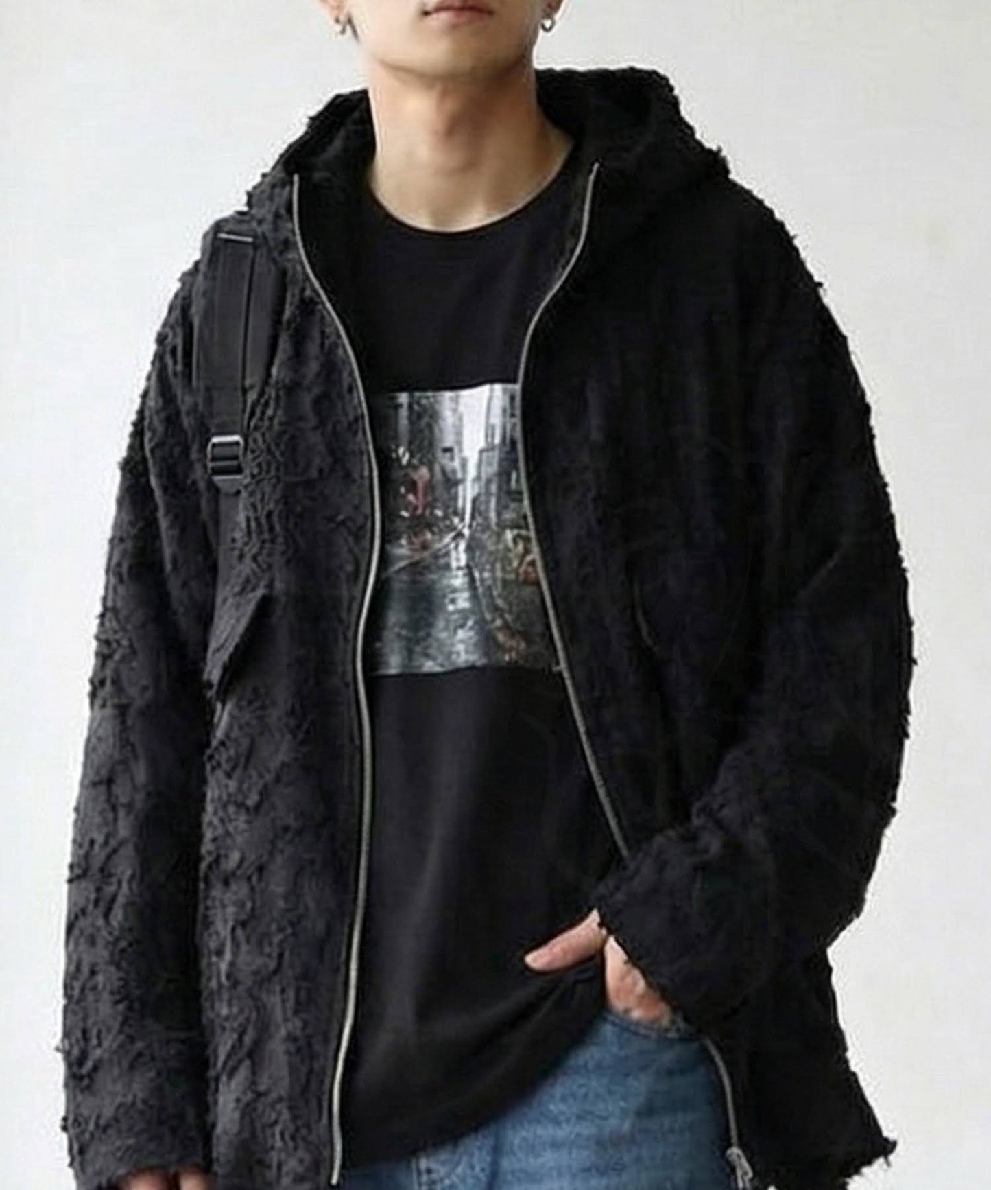 Sheer Fringe Hoodie Men's