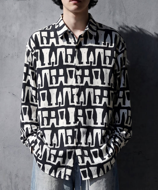 Retro Pattern, Geometric Pattern, Monochrome Shirt Men’s