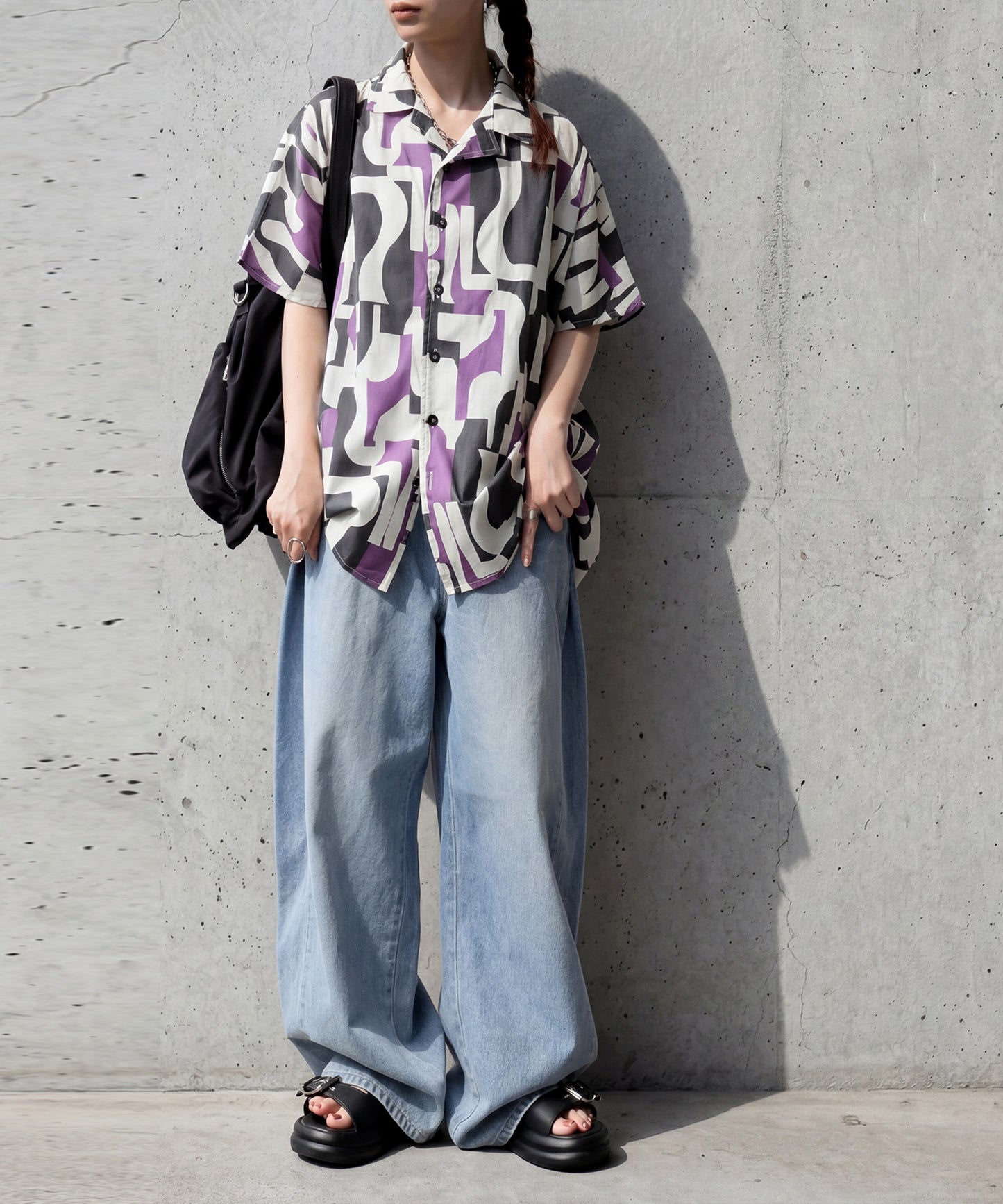 Open-Collar Retro-Patterned Shirt Ladies