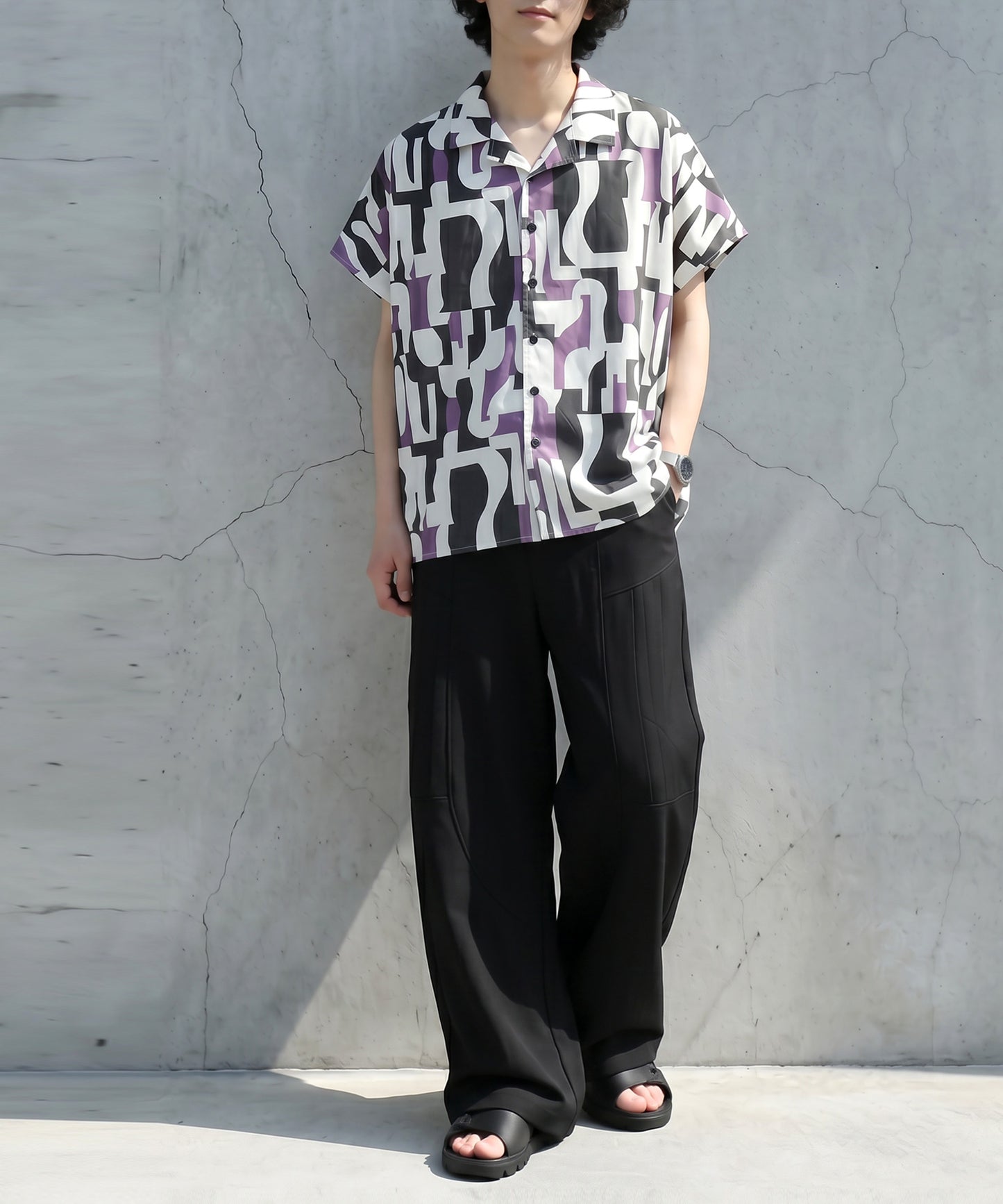 Open-Collar Retro-Patterned Shirt Men’s