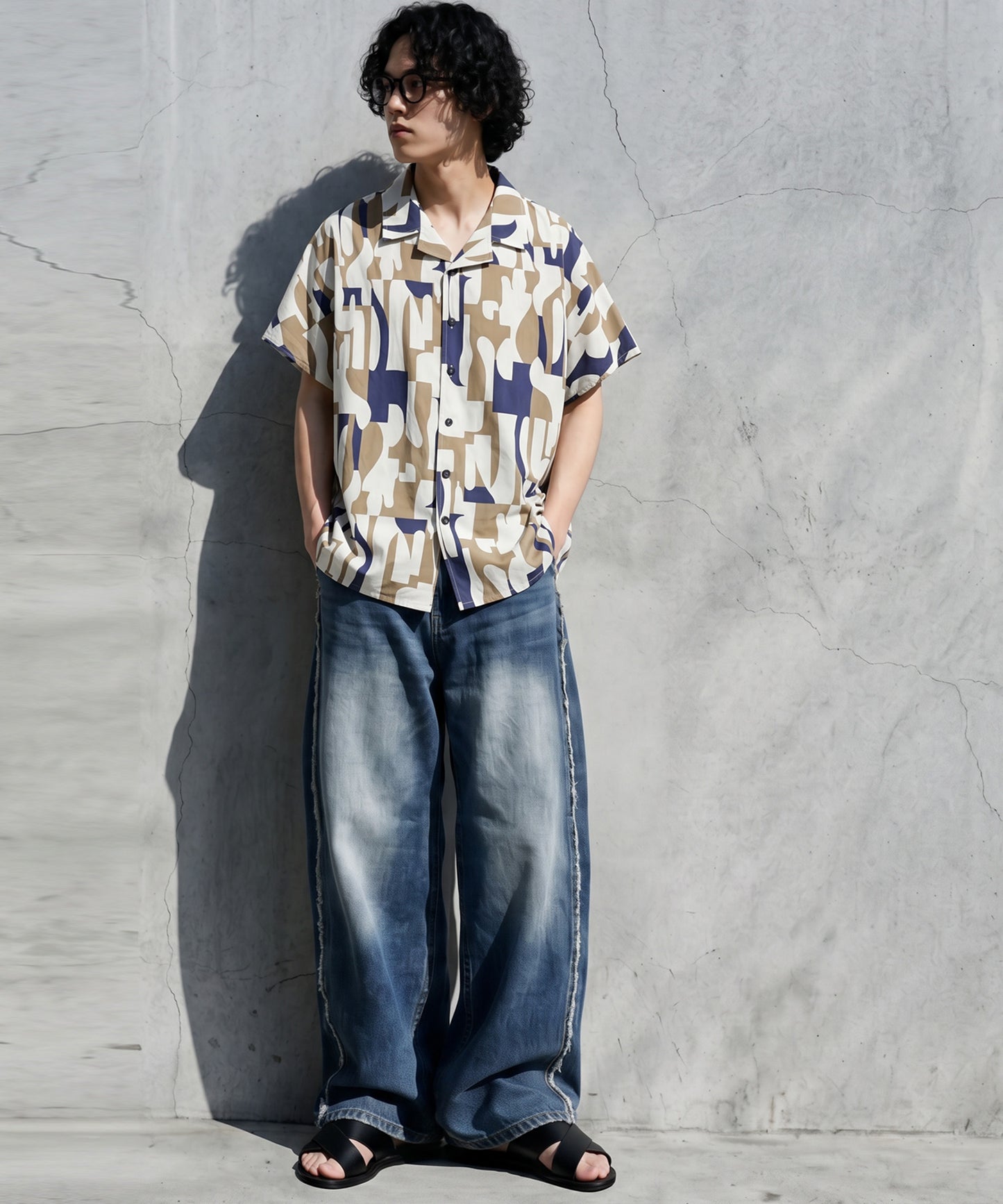 Open-Collar Retro-Patterned Shirt Men’s