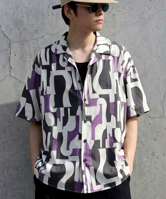 Open-Collar Retro-Patterned Shirt Men’s