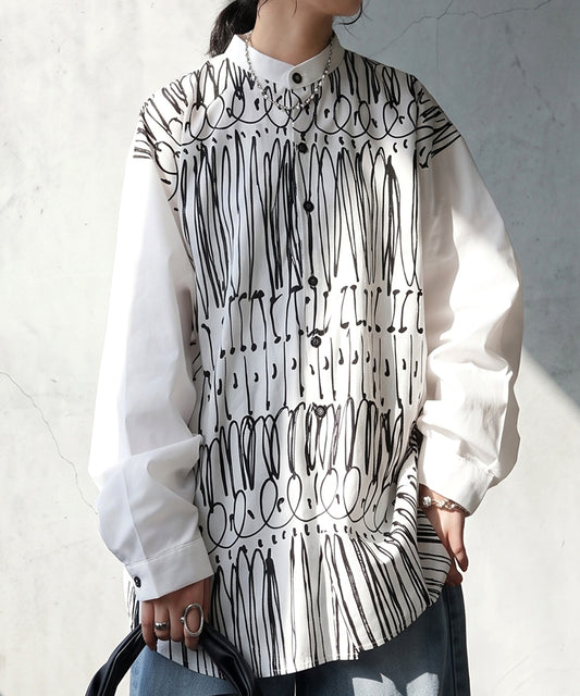 Art Print Round Hem Shirt Ladies