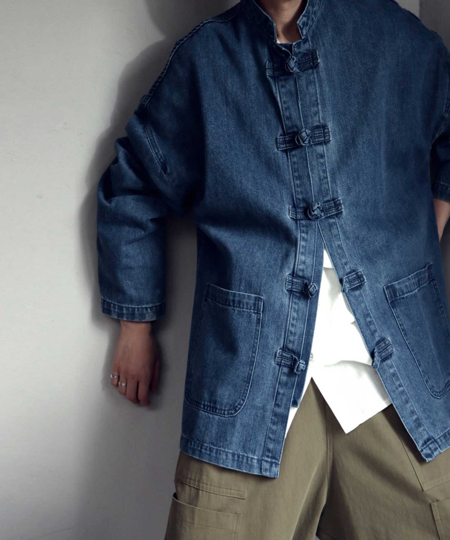 Men's denim jacket Chinese button knot