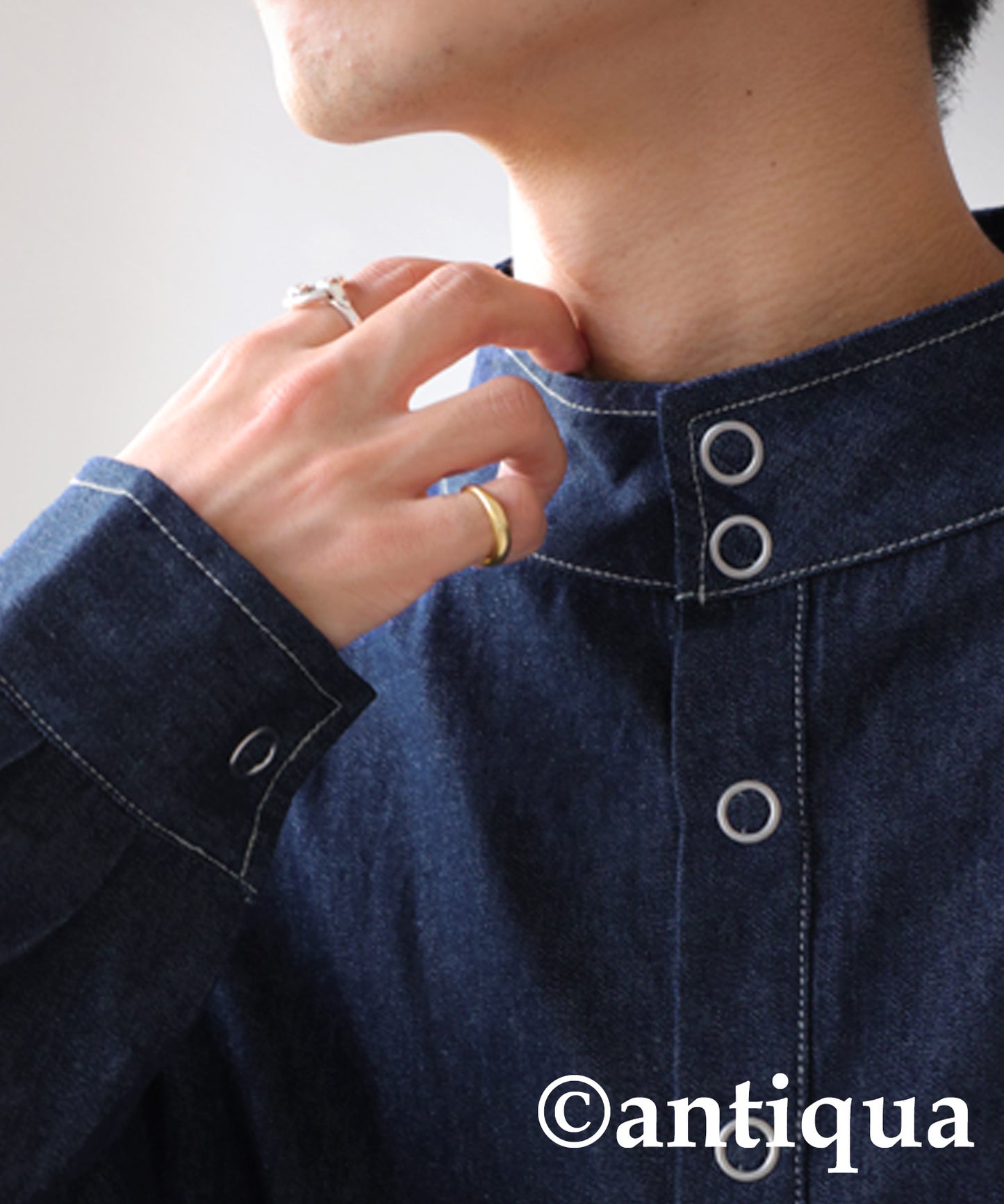 Men's denim shirt ring snap cotton