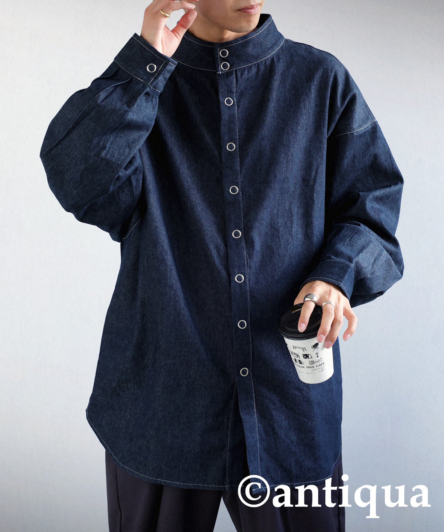 Men's denim shirt ring snap cotton